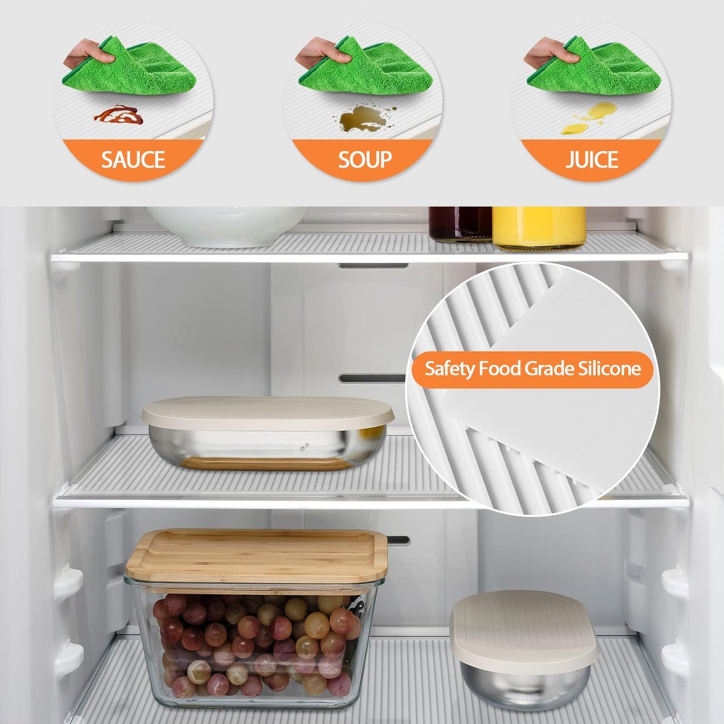 GOYLSER Silicone Refrigerator Liner for Glass Shelves Washable, Striped Fridge Liners for Shelves, 4Pcs Clear Drawer Liners No Adhesive Refrigerator Shelf Liner, 17.7x11.8 inch