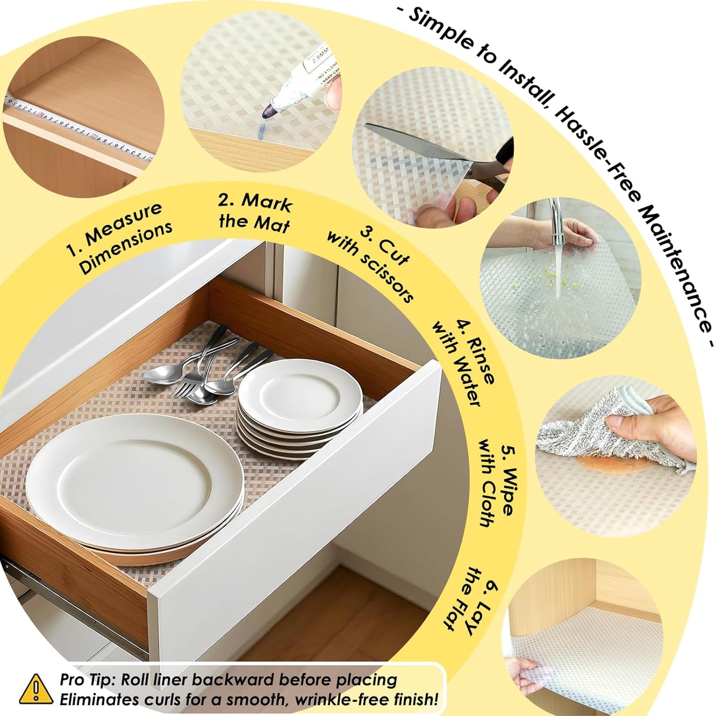 Shelf Liners for Kitchen Cabinets and Drawers, Non-Adhesive and Anti-Slip, Waterproof and Easy to Clean, Durable EVA Cabinet Mat for Refrigerator, Cupboard, Table (Black, 17.5" W x 196.8" L)