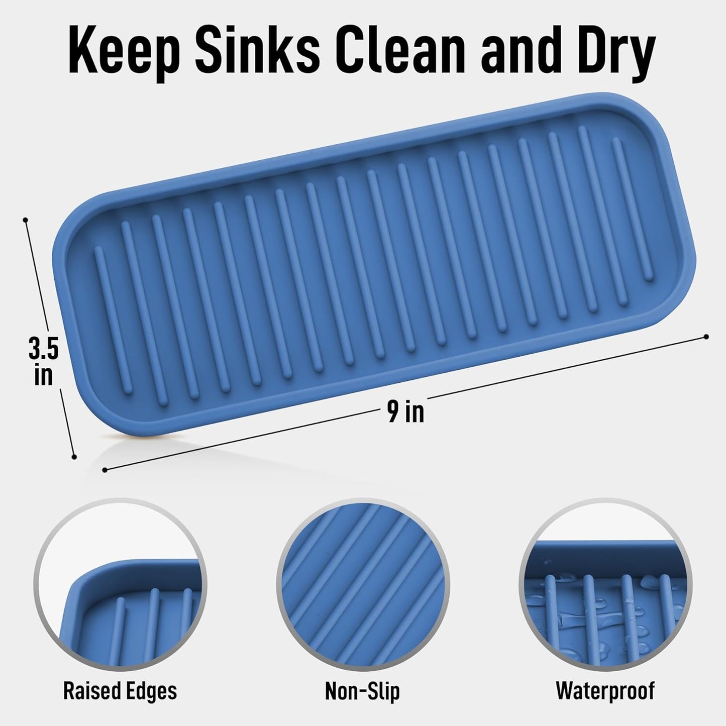 Zulay Kitchen (9x3.5) Silicone Sponge Holder for Kitchen Sink - Flexible Multipurpose Soap Tray Sponge Holder - Sink Organizer Tray for, Bathroom, Makeup, Trinkets & More (Provence Blue)