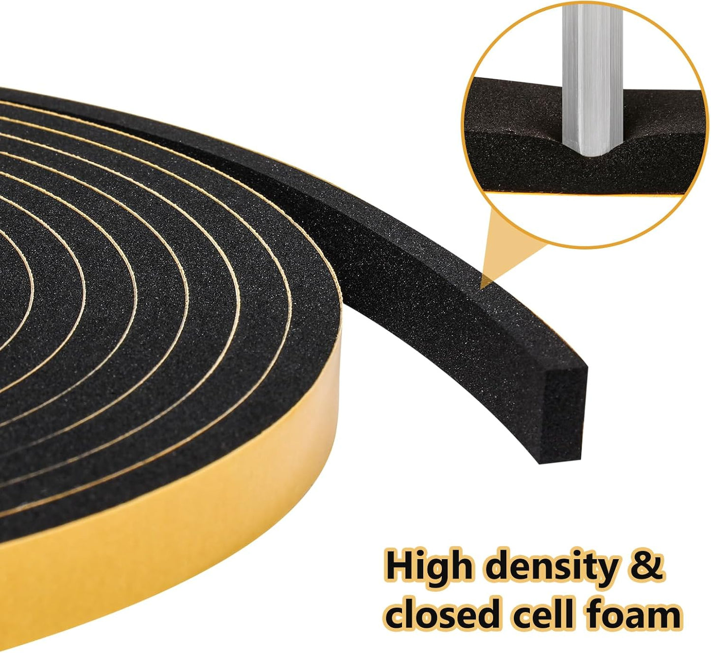 32Feet Weather Stripping (1/2 Inch X 1/16 Inch) Door Seal Strip, Strong Adhesive, Lightproof, Soundproof, Weatherproof Foam Tape Insulation for Sliding Door, Front Door Frame, Windows- Black