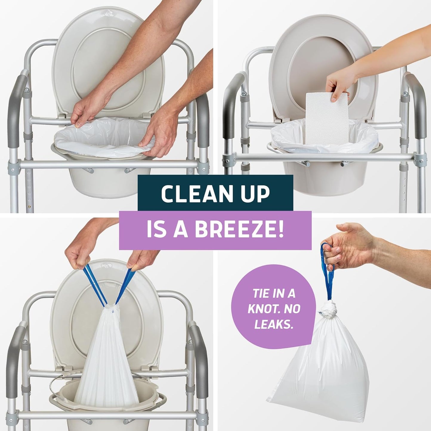 Lunderg Commode Liners with Absorbent Pads - Lavender Scent Medical Grade 150 Count Universal Fit - Disposable Bedside Commode Liners and Pads for Adult Chairs, Portable Buckets & Camping Toilet Bags