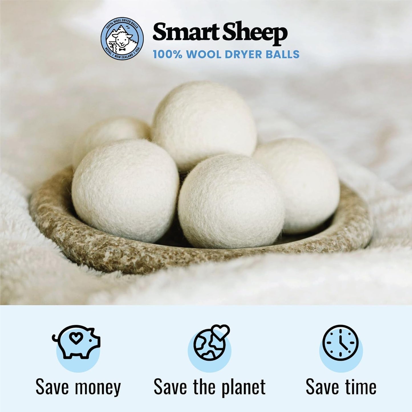 Smart Sheep Wool Dryer Balls - 6-Pack - XL Premium Natural Fabric Softener Award-Winning - Wool Balls Replaces Dryer Sheets - Wool Balls for Dryer - Laundry Balls for Dryer (Marching Penguins)