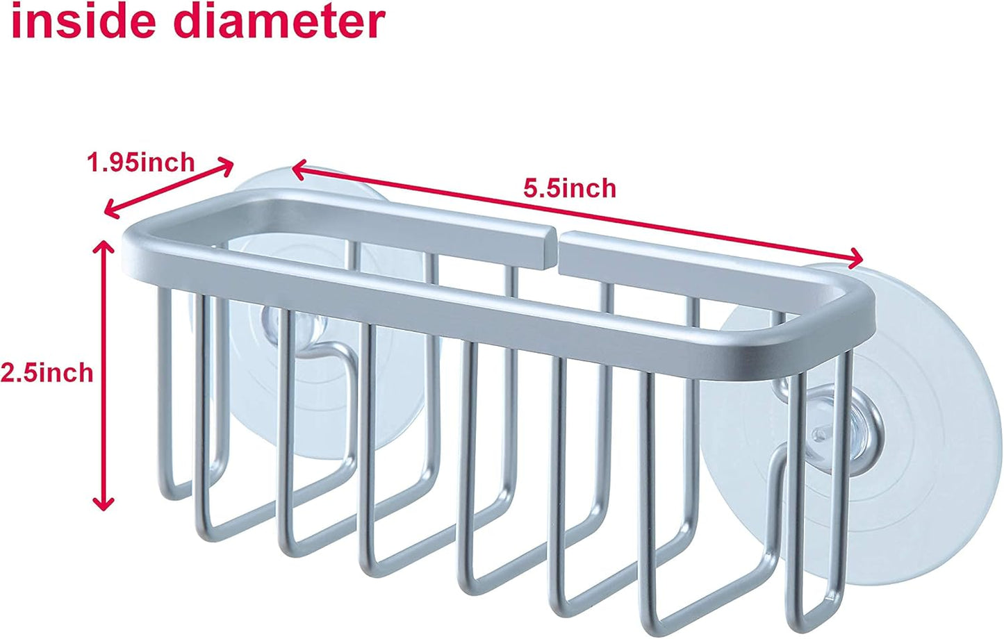 SunnyPoint NeverRust Kitchen Sink Suction Holder for Sponges, Scrubbers, Soap, Kitchen, Bathroom, 6"L x 2.36" W x 2.56"H , Aluminum (Mat Silver, Set of 1)