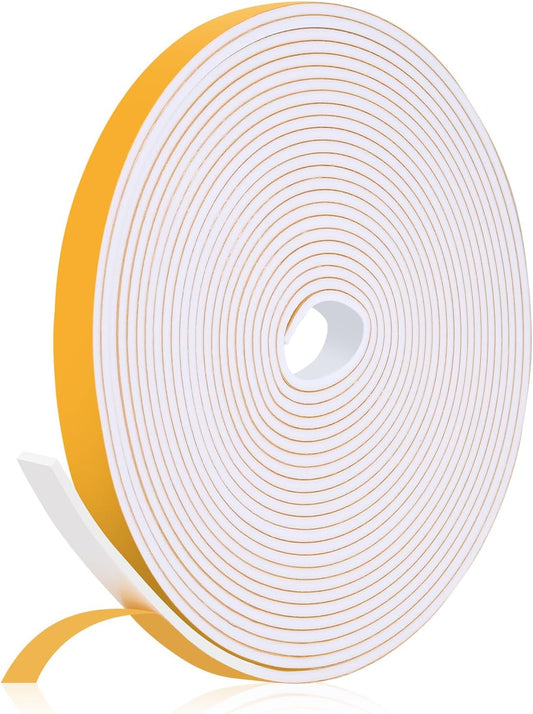 26Feet Weather Stripping Seal (1/2 Inch X 1/8 Inch) for Door Window, High Density Foam Tape, Soundproofing, Insulation Strip, Door Sealers for Door Frame- White