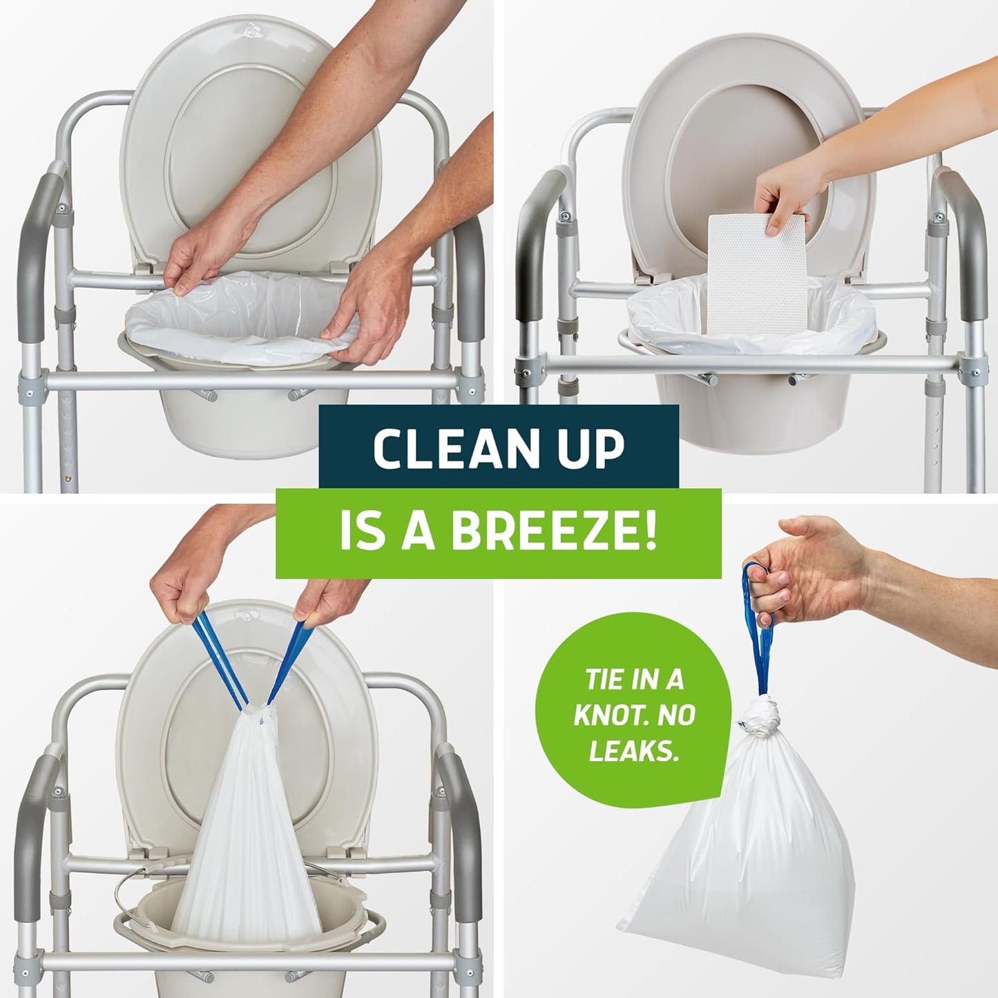 Lunderg Commode Liners with Absorbent Pads - Aloe Scent Medical Grade 150 Count Universal Fit - Disposable Bedside Commode Liners and Pads for Adult Chairs, Portable Buckets & Camping Toilet Bags