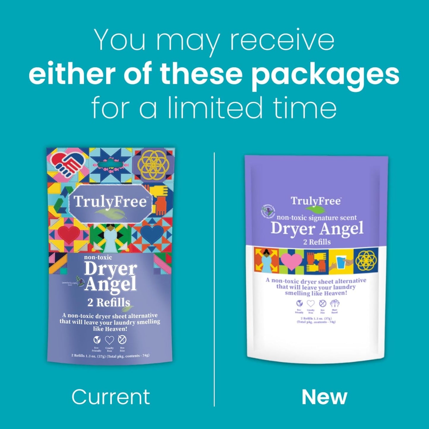 Truly Free Dryer Angel - Natural Dryer Sheet Alternative, Non-Toxic Reusable Fabric Softener Sheets and Scent Booster, Safe for Babies and Sensitive Skin, Laundry Room Essentials - 2 Packs + 2 Refills