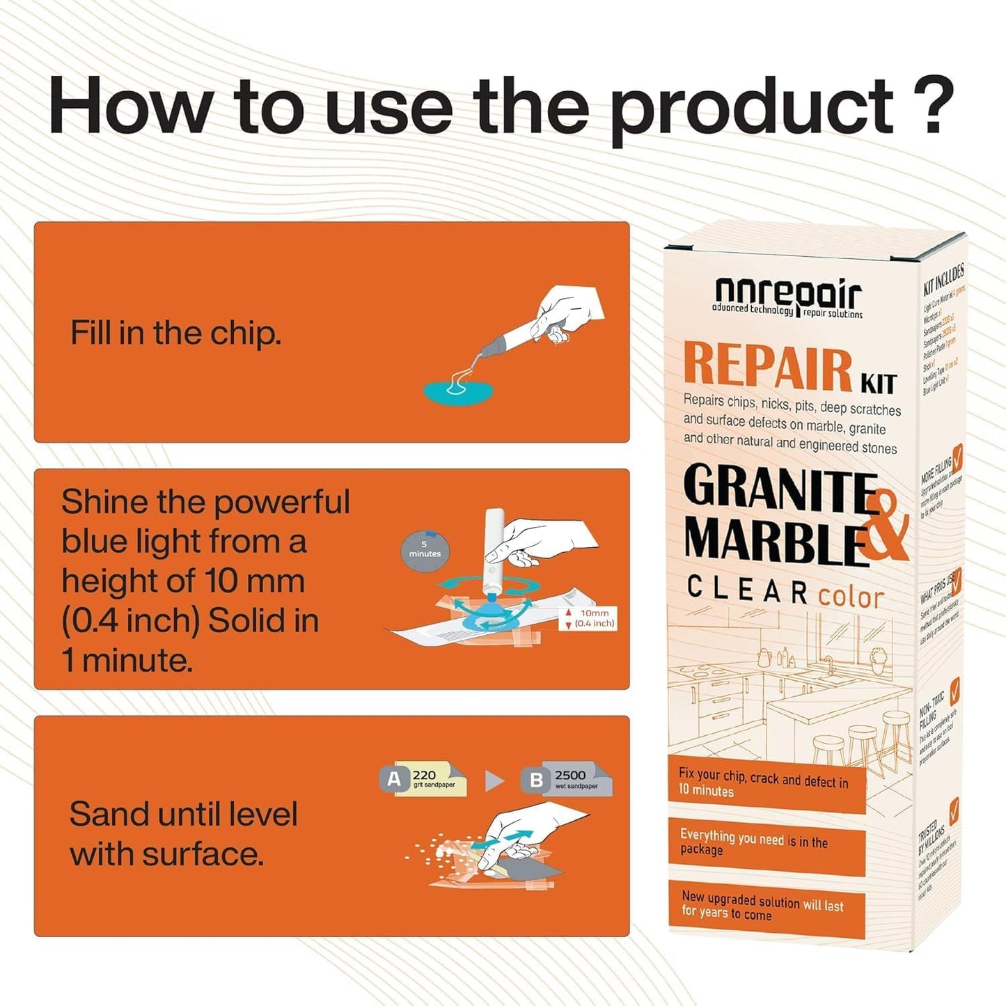 Marble, Granite & Quartz Countertop Repair Kit (Clear) - Fix Your Defects Like a Pro I Suitable for Most Repairs I Fix Broken Chips in Minutes