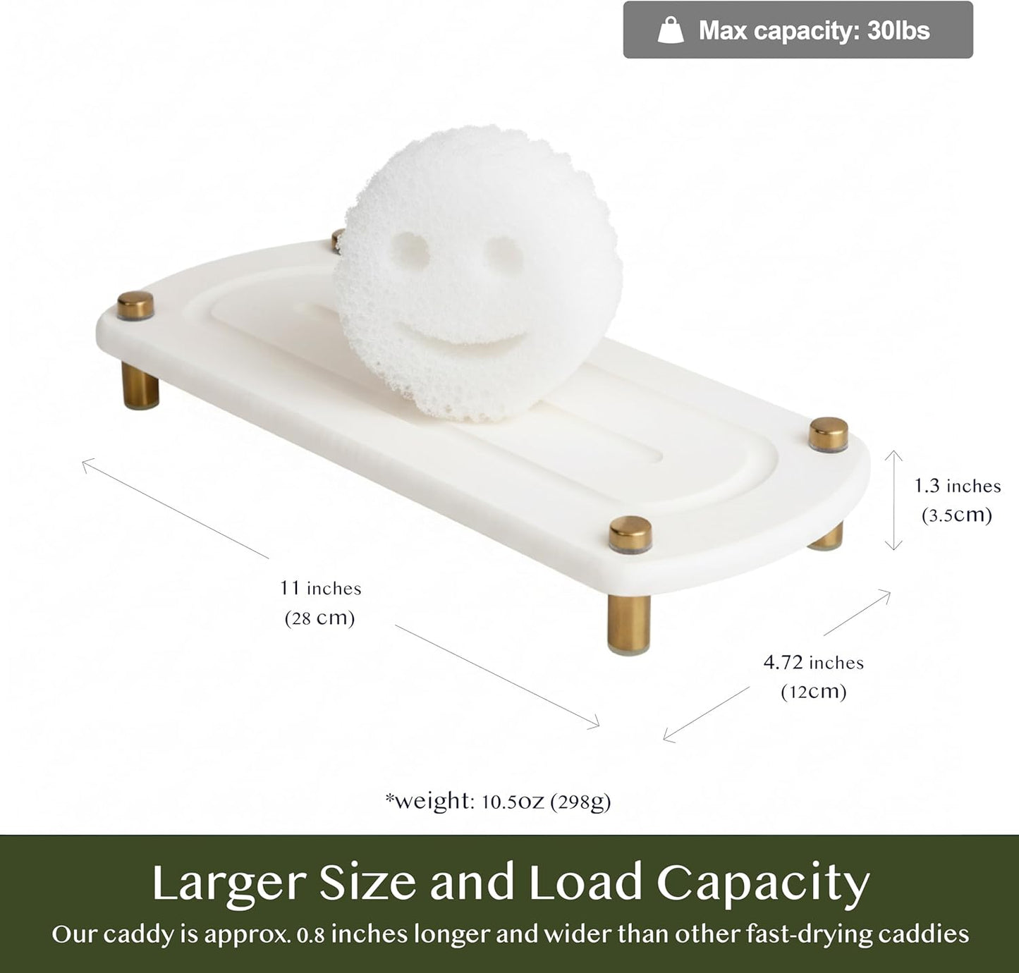 2PCS Water Absorbing Stone Soap Tray for Kitchen Bathroom Sink, Quick Dry Diatomaceous Earth Drying Rack and Shower Caddy, Soap Dispenser and Sponge Holder Organizer for Countertop, TWINKLE MOMENT; Pure White