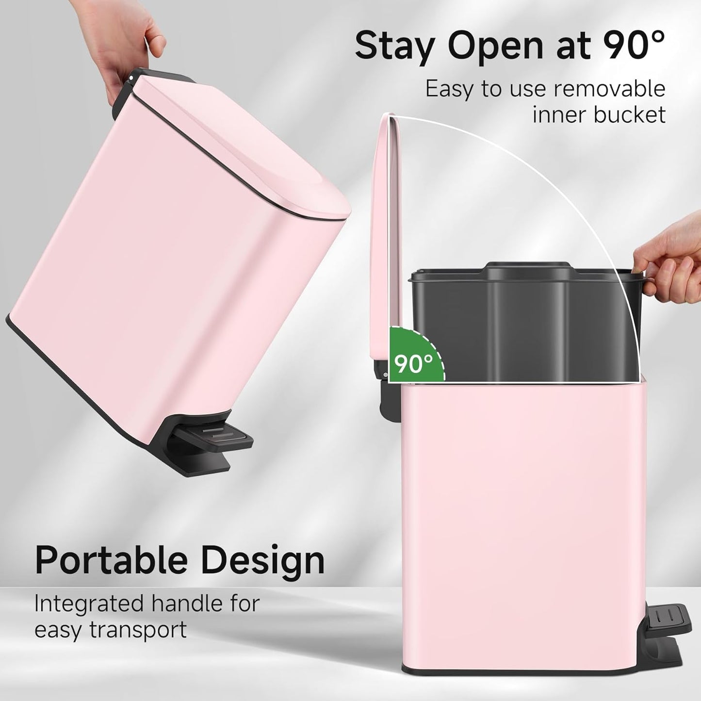 TIPGO Slim Bathroom Trash Can with Lid Soft Close, 6 Liter / 1.6 Gallon Stainless Steel Garbage with Removable Inner Bucket, Small Trash Bins for Bedroom, Office (Pink)