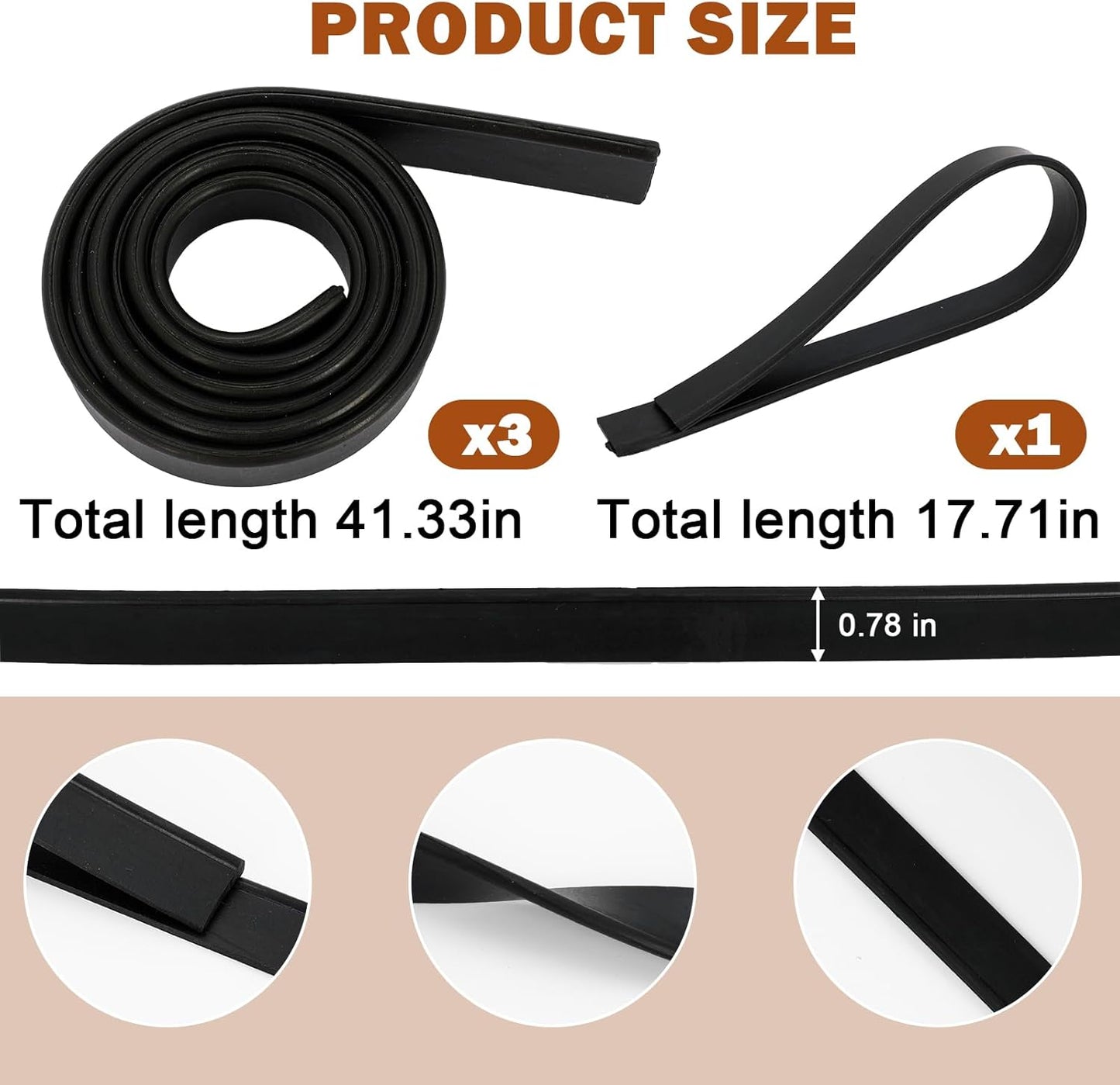 4 Rolls Rubber Replacement Blades, 41 Inch Squeegee Blade x3, 18 Inch x1, Silicone Squeegee Rubber Refill for Windows, Glass, Shower Doors Cleaning