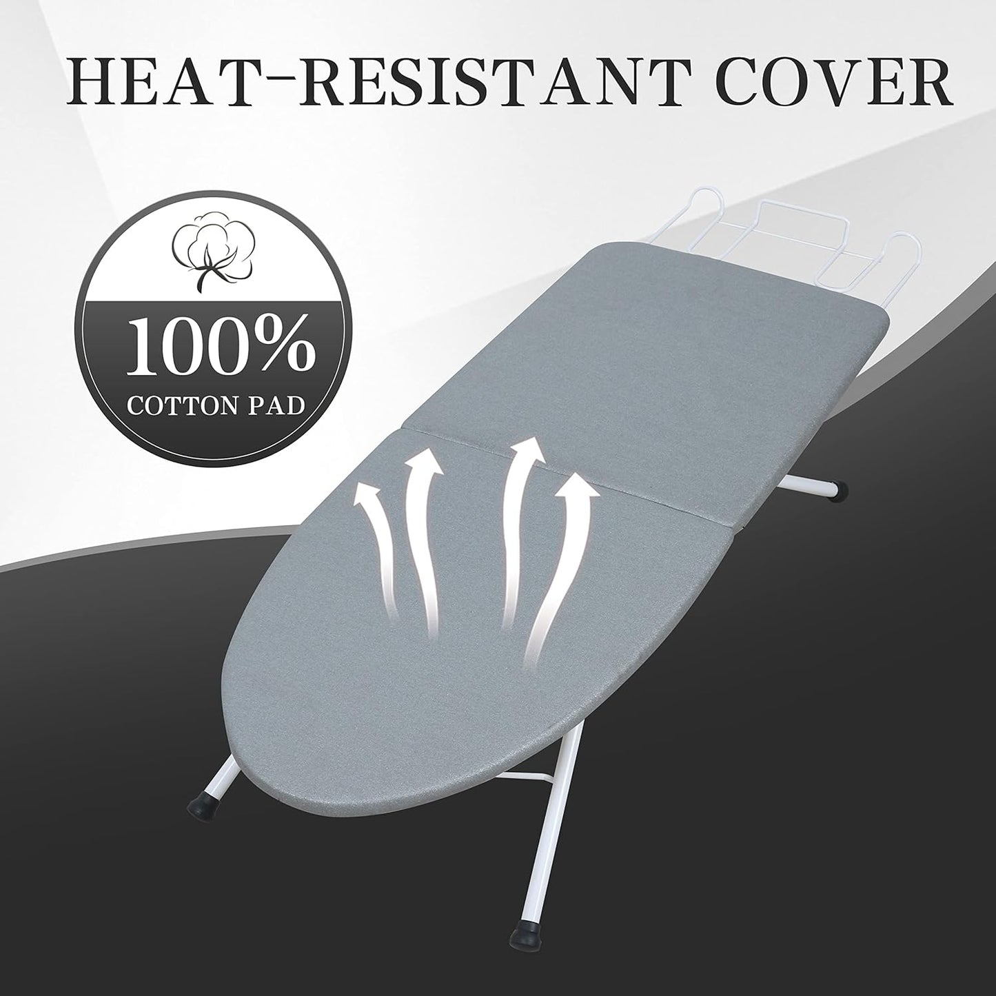 Tabletop Ironing Board,Portable Iron Board with Iron Rest, Foldable Small Ironing Board with Heat Resistant Cover and 100% Cotton Pad, 31.5"x11.8"x7", Grey