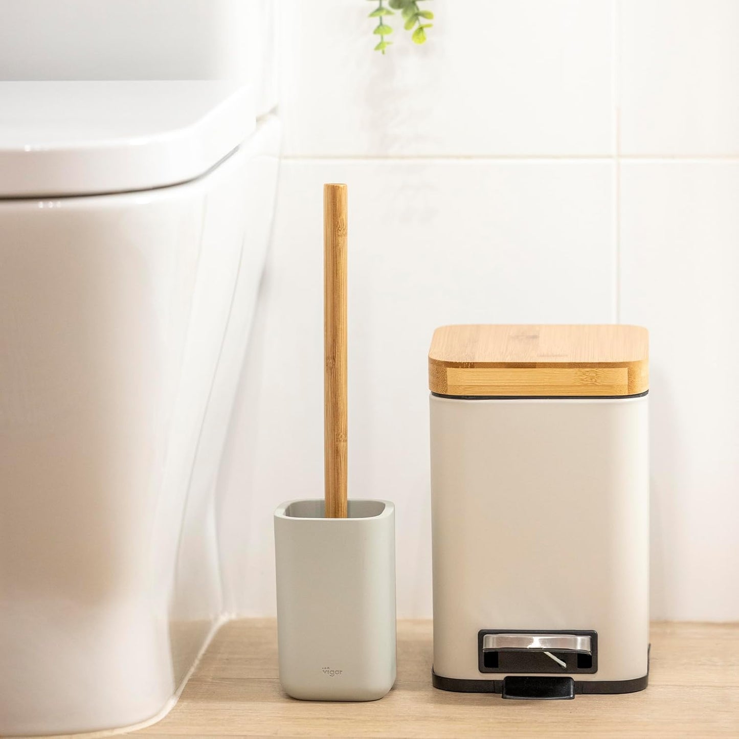 Vigar Zense Toilet Brush and Holder Set, Toilet Bowl Brush with Polyresin Stone Holder, Bathroom Sets for Bathroom Decor and Accessories, Light Gray