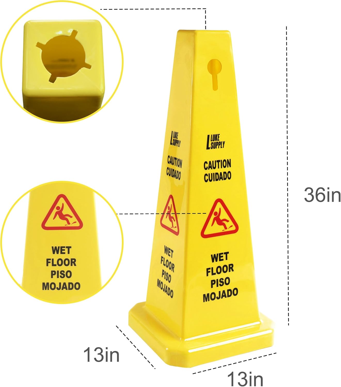 MATTHEW CLEANING 6 Packs 36” Caution Wet Floor Safety Cones for Indoors and Outdoors,Bright Yellow Caution Wet Floor Sign,4-Sided Bilingual Signs,Avoid Fall & Slip Accident