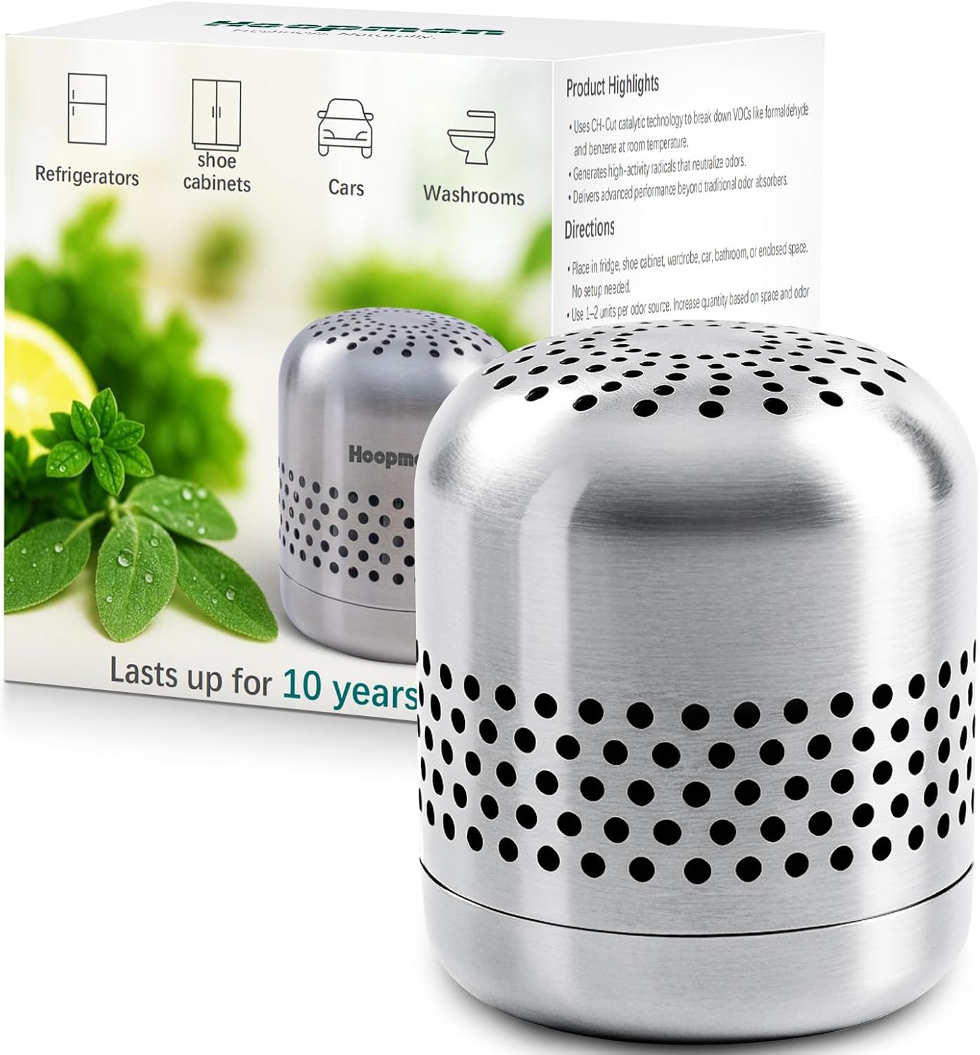 Upgraded Refrigerator Deodorizer – Lasts for 10 Years, Long-Lasting Odor Eliminator for Fridge, Closet, Car -More Effective Than Baking Soda Charcoal Air Purifier - Nano Catalyst Technology (1 Pack)