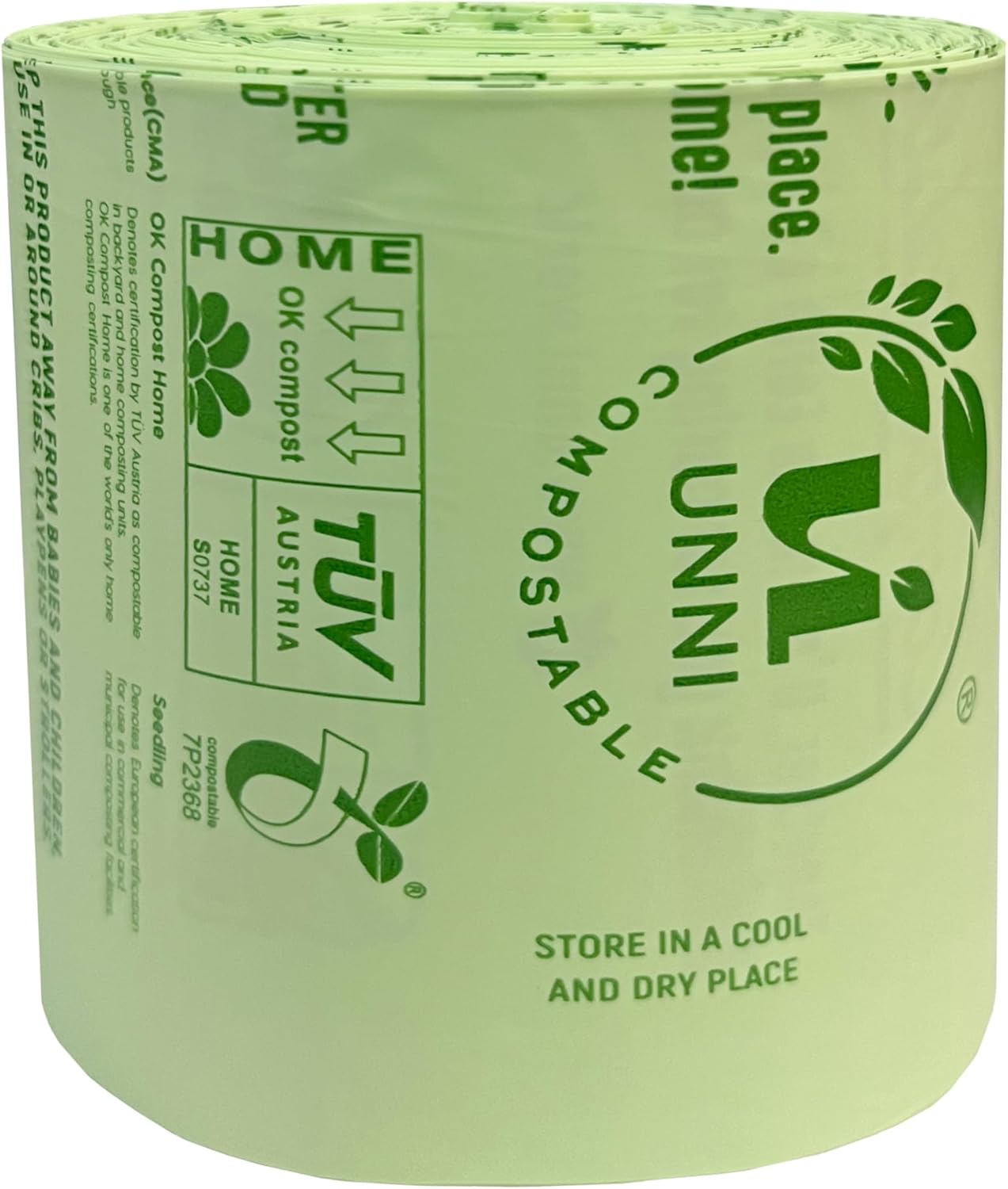 UNNI Compostable Trash Bags, 2.6 Gallon / 9.84 Liter, 600 Count Value Pack, Extra Thick 0.71 Mil Compost Bin Liners for Kitchen Food Scrap, Certified by BPI, CMA & OK compost HOME, Meets ASTM D6400