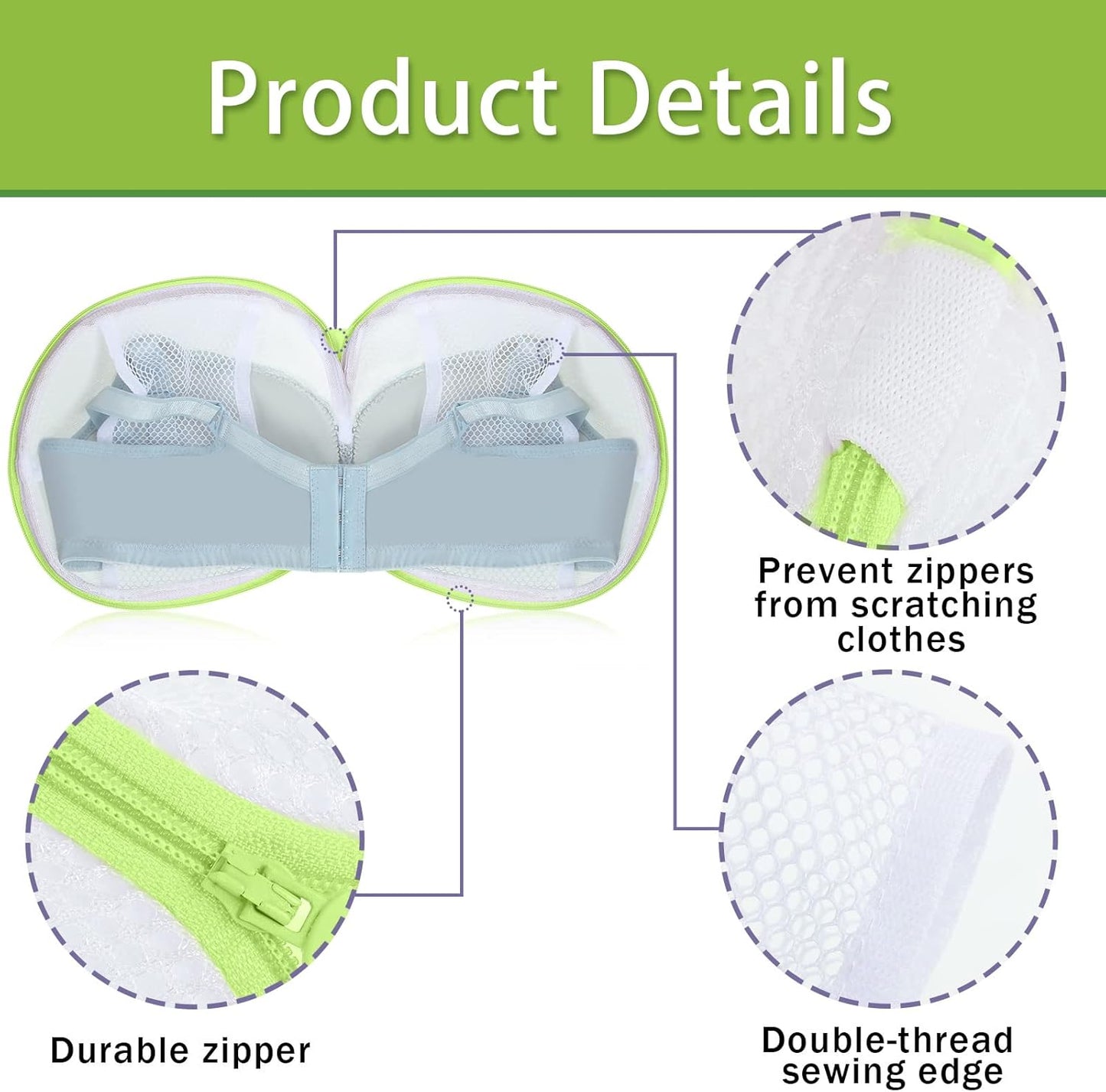 Shappy 6 Pieces Bra Washing Bag for Laundry Mesh Wash Lingerie Underwear Brassiere Washing Bags with Zipper for Women Laundry Storage(7.87 Inch,Green)