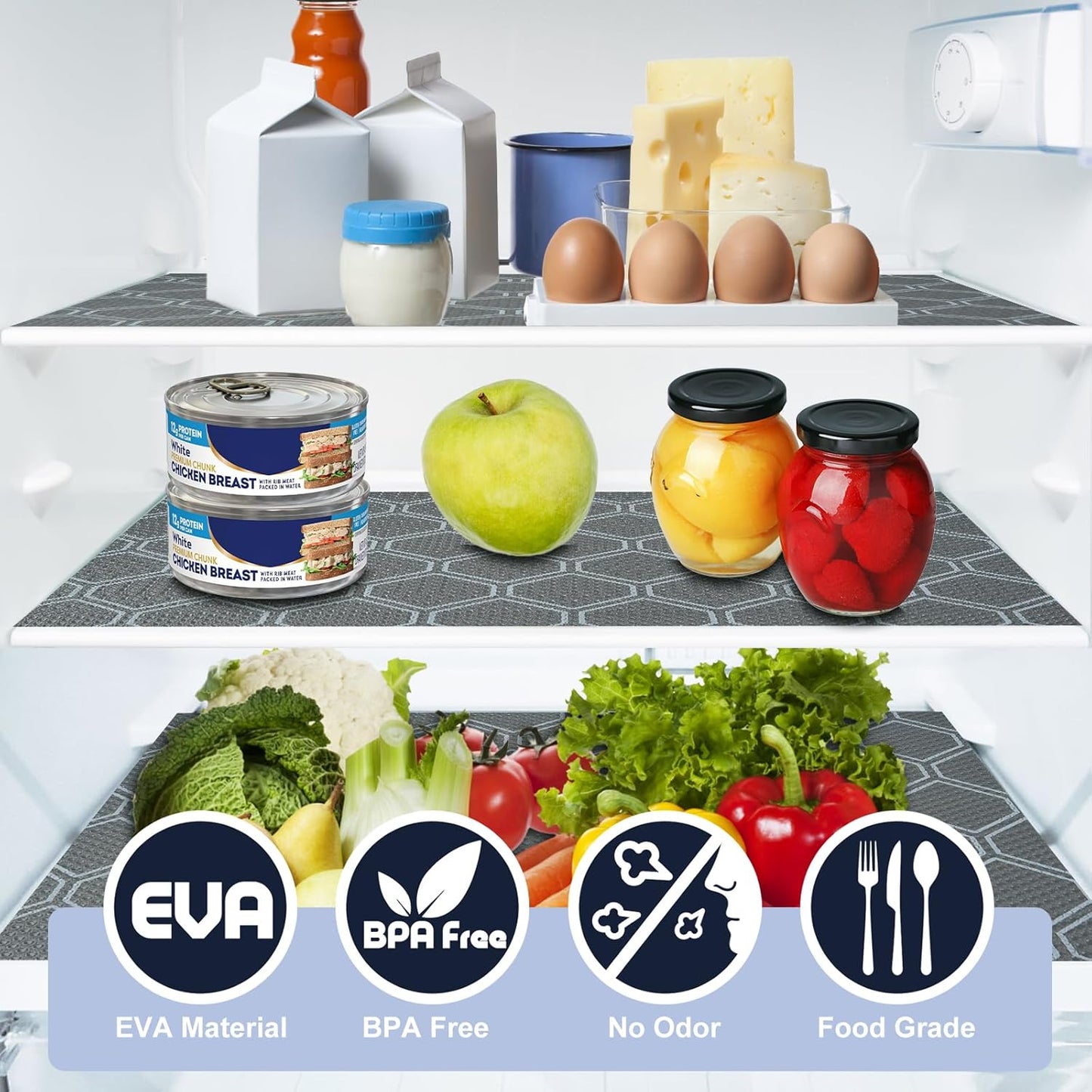 Non Adhesive Shelf Liner, Waterproof Drawer Liners for Kitchen Cabinet Refrigerator, No Slip Bathroom Sink Liners, Cupboard Fridge Liner EVA Place Mat Roll -17.5" x 78.7" Grey