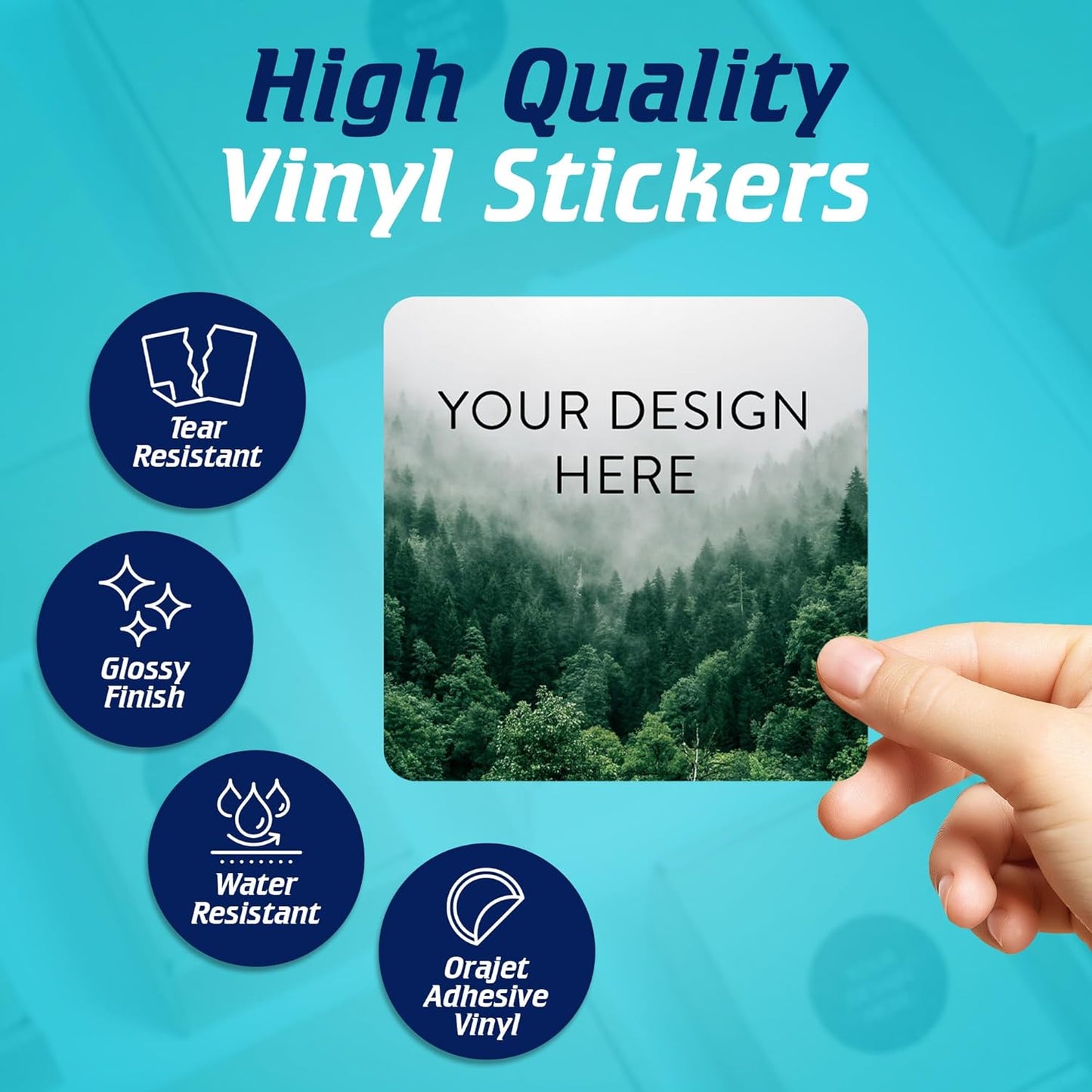 100 Custom Vinyl Stickers - Upload Your own Image, Text, Design, Logo - Personalized Logo Labels for Handmade, Packaging, Bottle, Jars, Candle, Brand Stickers (Foggy Valley, 4x4 Square)
