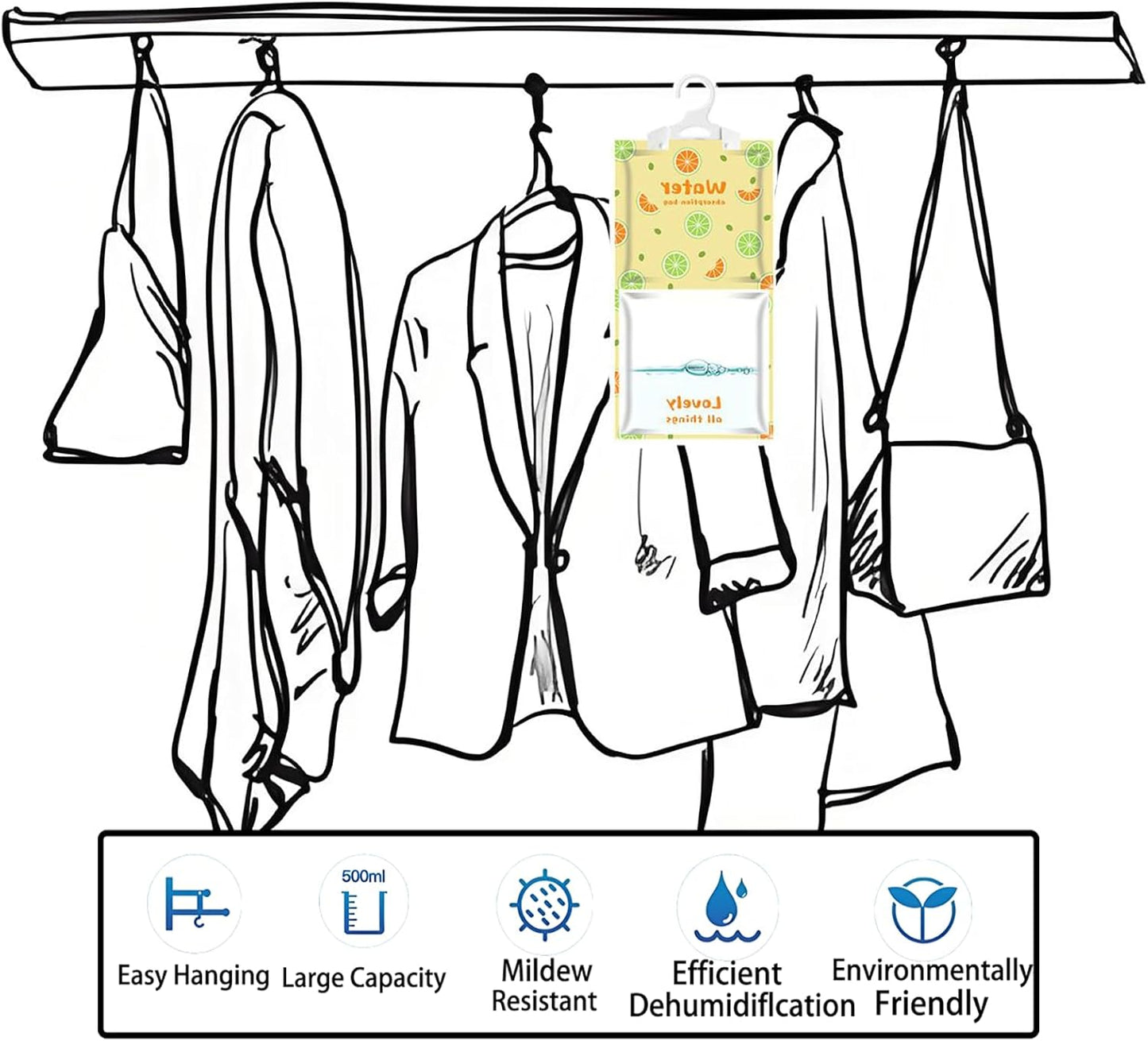 AOPANDA Moisture Absorbers Packets, 8 Pack - Eliminates Musty Odors for Fresher, Cleaner Air, Humidity Packs, Dessicant Packets, Hanging Closet Dehumidifier Bags（orange）