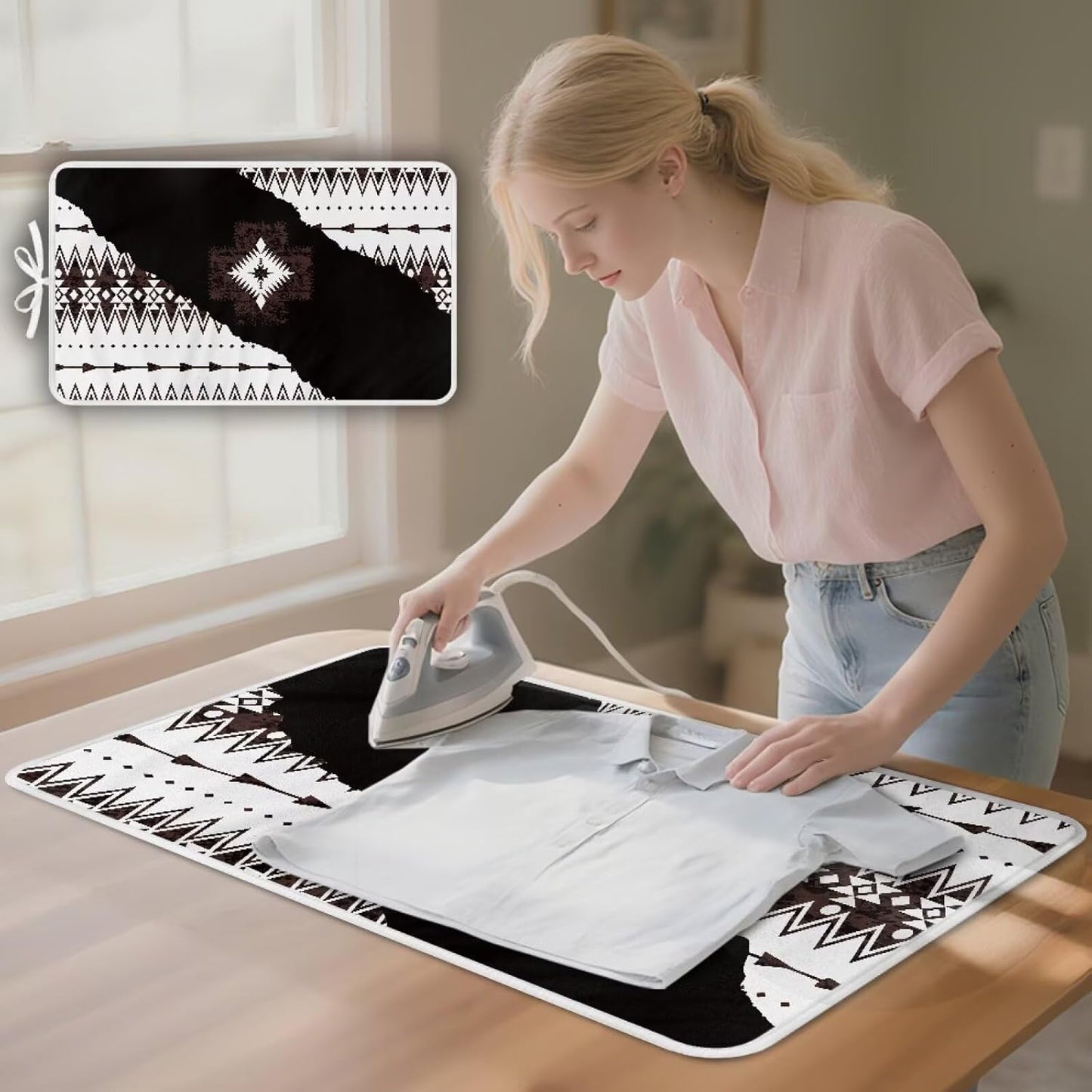 Aztec Print Ironing Mat Portable Ironing Pad Blanket for Table Top Heat Resistance Foldable Lightweight 32 x 16 Inch Small Ironing Pads for Washer,Dryer,Countertop