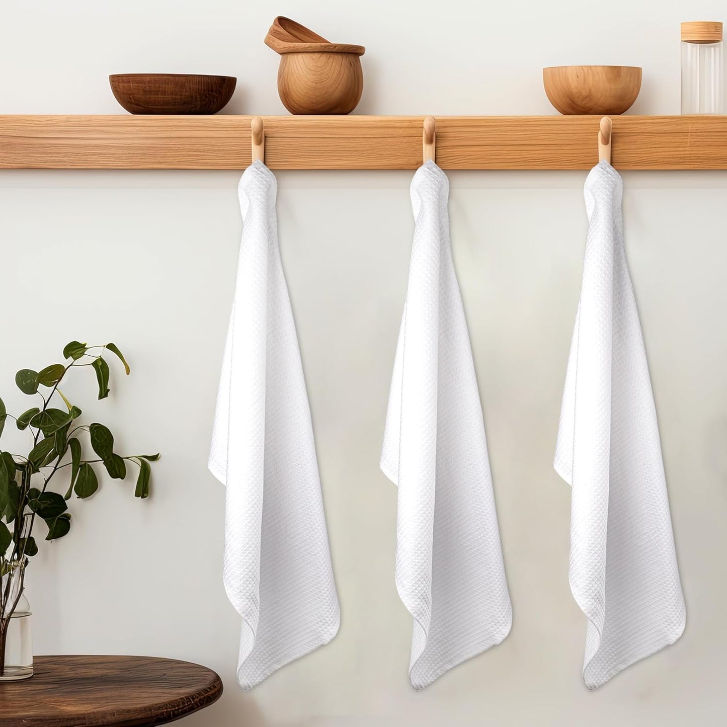 Kitchen Towels Set of 6 Soft Premium Cotton Highly Absorbent Dish Towels 18x28 Inches, Washable & Reusable Tea Towel, Quick Drying Dish Cloths with Hanging Loop - White Solid