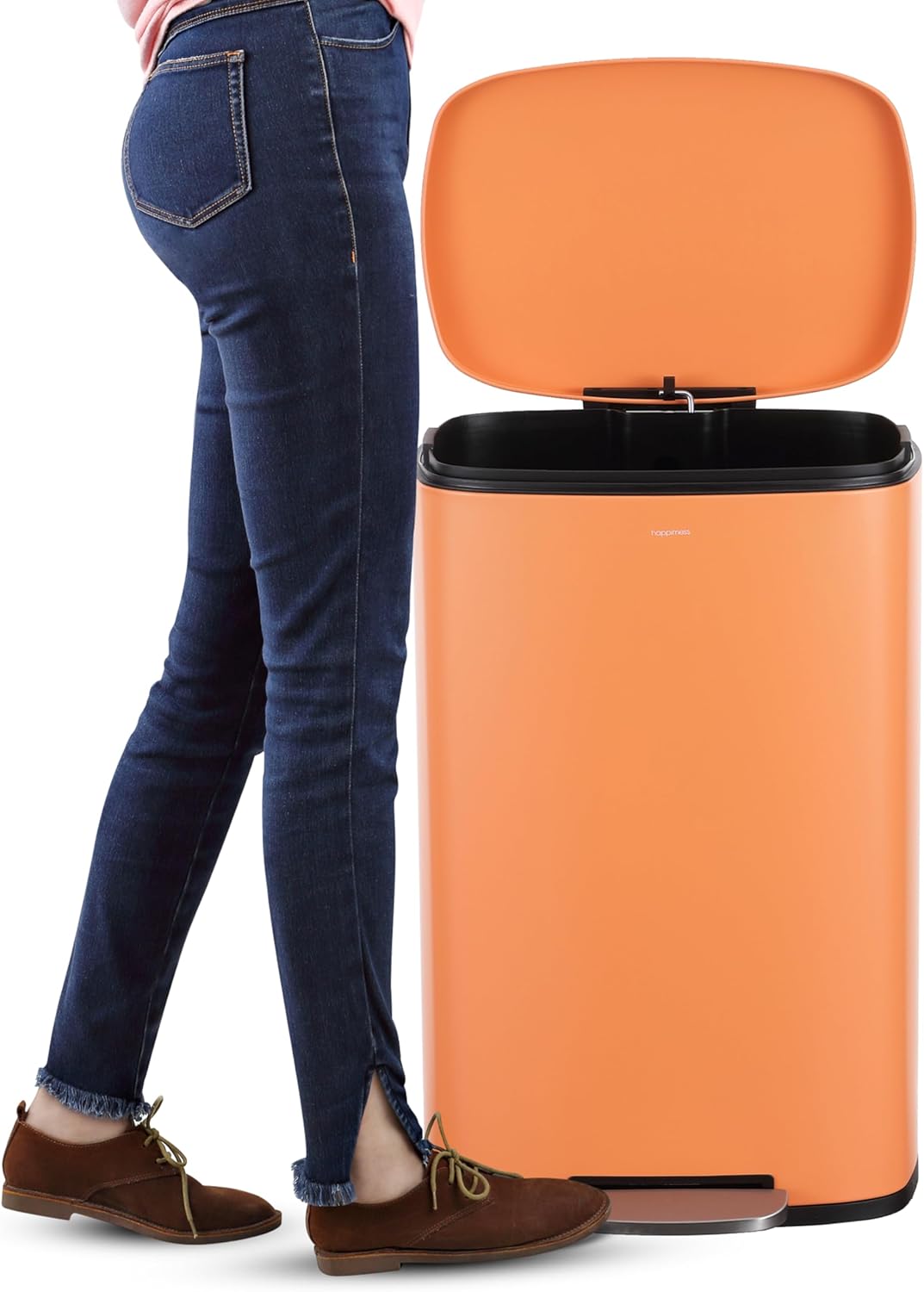happimess HPM1006K Connor Rectangular 13.2-Gallon Trash Can with Soft-Close Lid and Free Mini Trash Can, Carrot Cake, Fingerprint Resistant, Modern, Minimalistic for Home, Kitchen, Bedroom, Bathroom