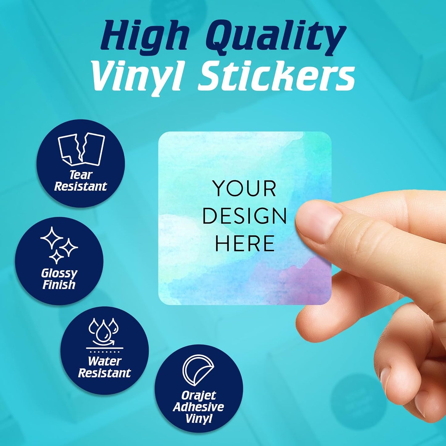 100 Custom Vinyl Stickers - Upload Your own Image, Text, Design, Logo - Personalized Logo Labels for Handmade, Packaging, Bottle, Jars, Candle, Brand Stickers (Sky Blue, 1.5x1.5 Square)
