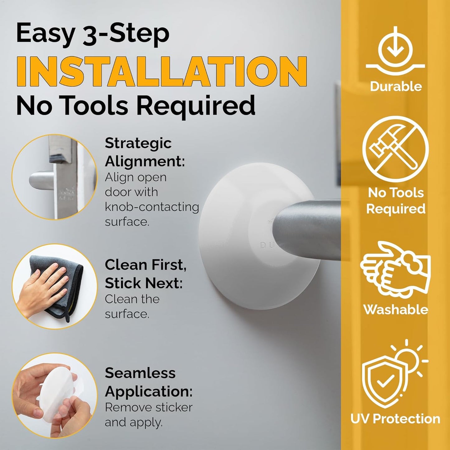 Ducki Door Stop Wall Protector | Self Adhesive Door Knob Wall Protectors from Door Knobs | Rubber Door Stoppers for Wall Damage & Noise | Durable, Shock Absorbent & Discreet | 6 Pack White Door Stops