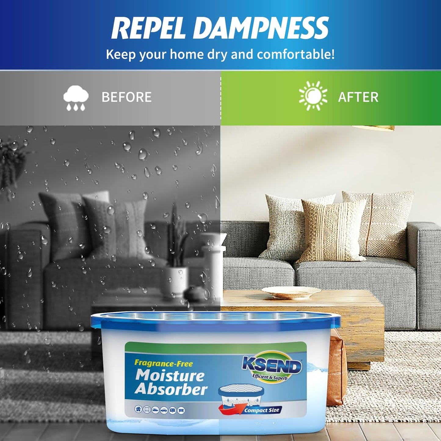 Moisture Absorbers, 18 Pack, Compact Dehumidifier for Closet, Efficient Humidity Absorber Boxes, Moisture Absorber for Closet, Odor Eliminator with Fragrance Free, Blue, 6.4oz, 300ml