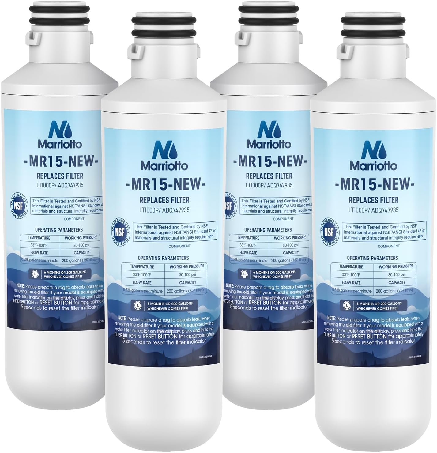 MARRIOTTO Water Filter LT1000PC Replacement for Refrigerator, Compatible with LT1000PC/PCS, LT1000PC, LT-1000PC, MDJ64844601, ADQ747935 ADQ74793504 Water Filter (4 Pack)