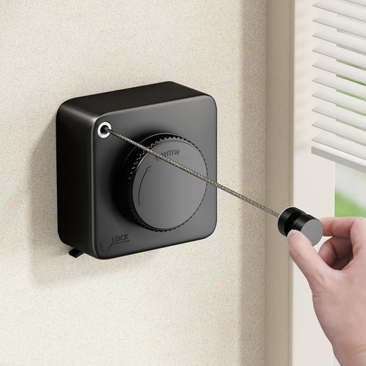 Retractable Clothesline Indoor, Non-Sagging Outdoor Clothes Line Retracting Heavy Duty Clothes Drying Laundry Line Wall Mounted Stainless Steel Line-15.1 Feets(Black)