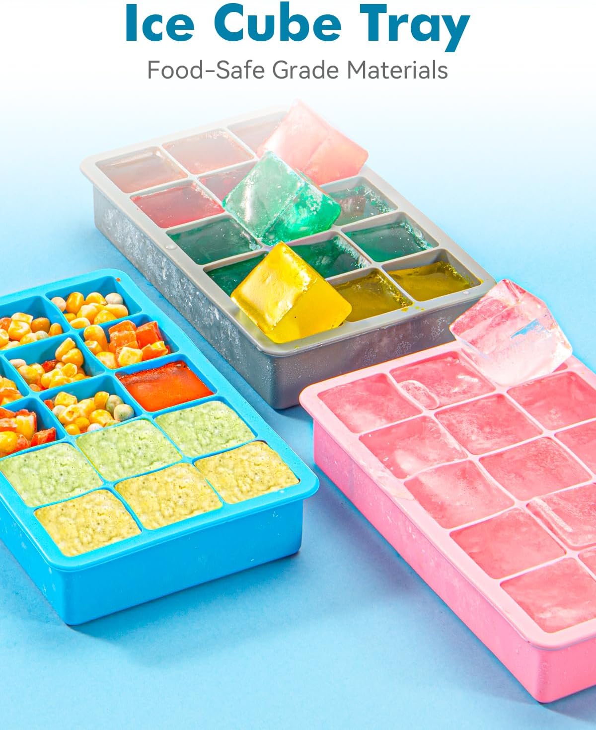 Silicone Ice Cube Trays for Freezer 2 Pack- Easy Release Square Ice Cubes Mold- Best Rubber Ice Cube Tray Shapes for Whiskey Cocktail Coffee- Mini Fridge Silicone Old Fashioned Ice Cube Tray