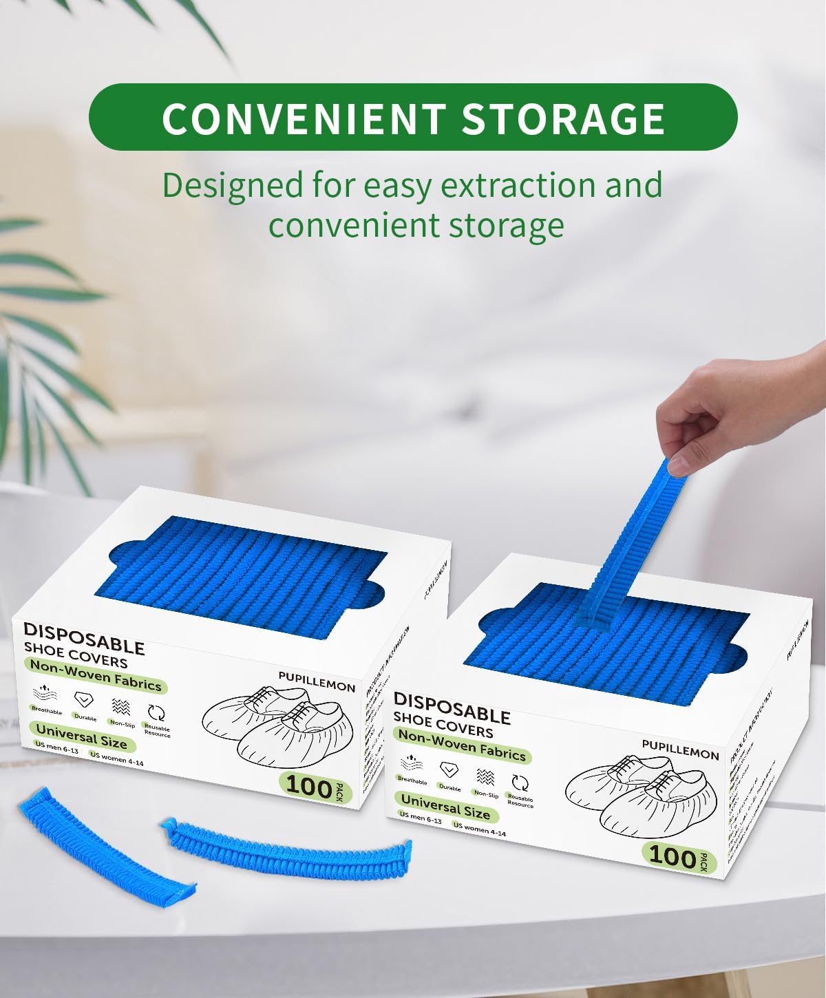 200Pcs(100 Pairs) Non-Woven Shoe Covers Disposable Non Slip for Indoors, Breathable | Durable | Boot Covers, Fits Up to Size 13 US Men (Blue)