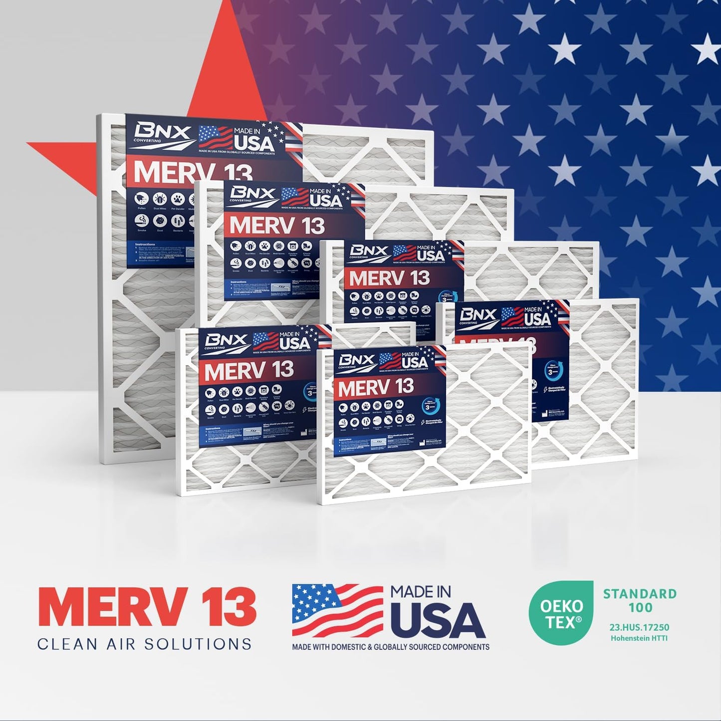 BNX TruFilter 10x30x1 Air Filter MERV 13 (4-Pack) - MADE IN USA - Electrostatic Pleated Air Conditioner HVAC AC Furnace Filters for Allergies, Pollen, Mold, Bacteria, Smoke, Allergen, MPR 1900 FPR 10