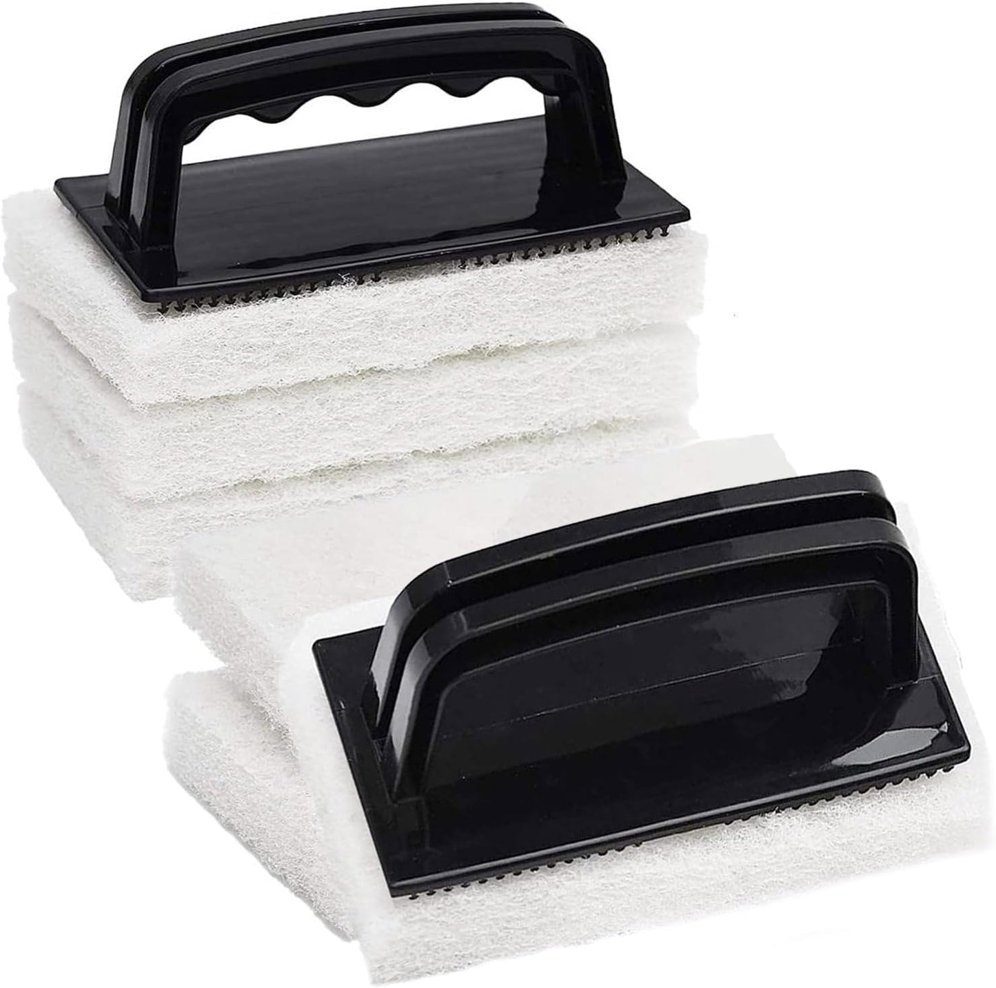 6 Pcs Hand Scrubber, Bathtub Scrubber with Handle, Non-Scratch Bathroom Scrubbing Pads for Cleaning Shower Tile Bathtube Sink Swimming Pool Step & Corner (Black)