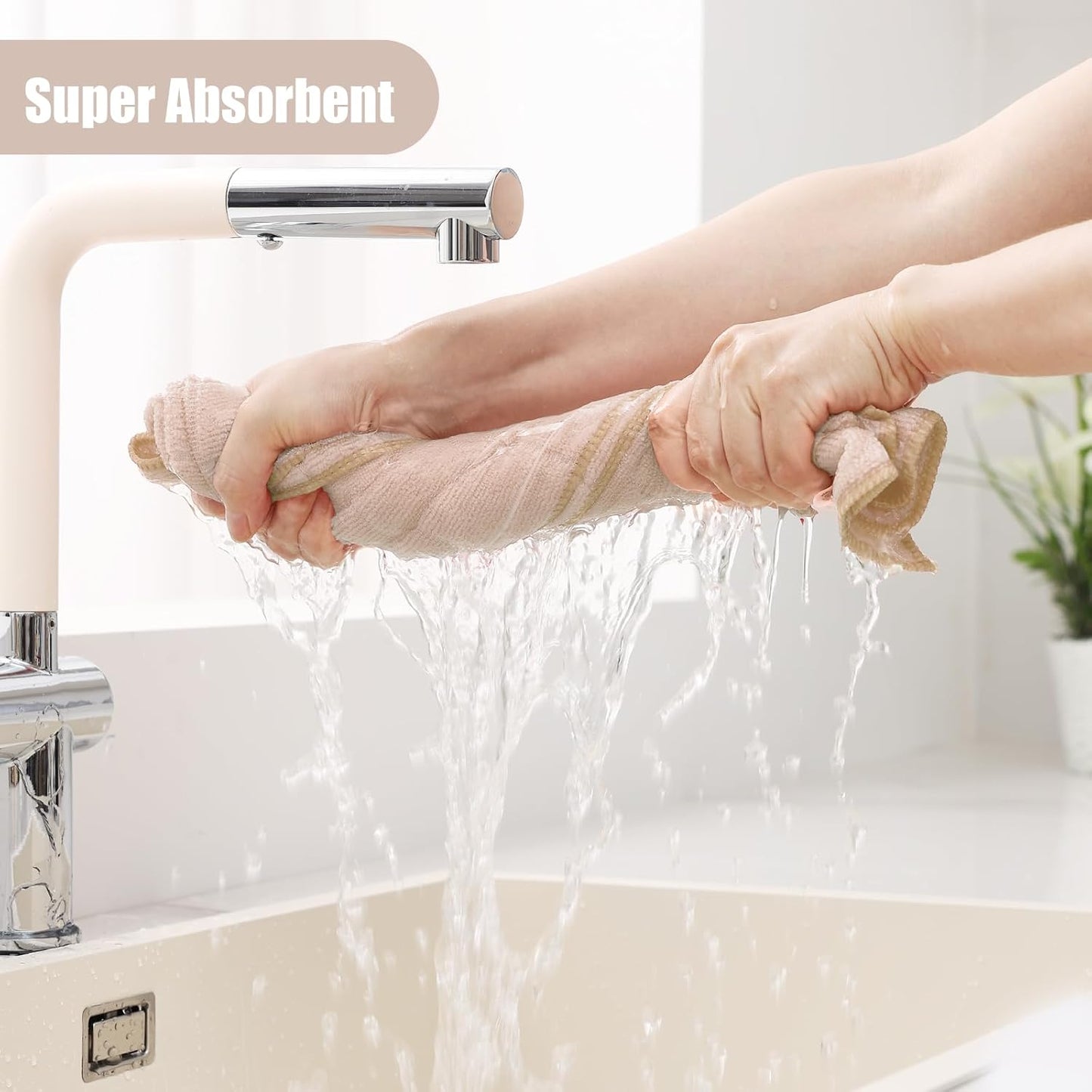 Homaxy Microfiber Kitchen Towels and Dishcloths Set, 16 Pack Soft and Absorbent Dish Hand Towels Bulk, 28 x 16 Inch & 12 x 12 Inch Quick Drying Rags for Washing Dishes, Beige