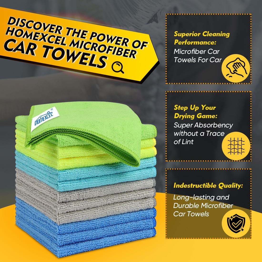 HOMEXCEL Microfiber Cleaning Cloth 150 Pack, 12.5 x 12.5 inch Microfiber Towels for Cars, Ultra Absorbent Car Washing Cloth, Lint Streak Free Cleaning Rags for Car, Kitchen, and Window, Multicolor