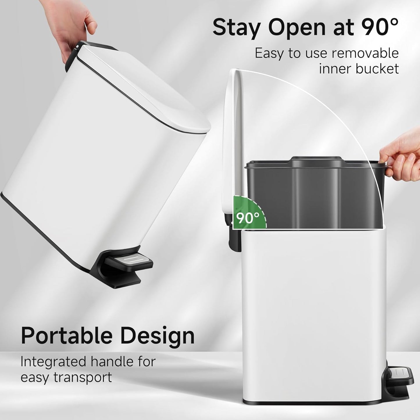 TIPGO Slim Bathroom Trash Can with Lid Soft Close, Step Pedal, 6 Liter / 1.6 Gallon Stainless Steel Trash Bin, Small Garbage Cans for Bedroom, Office, Kitchen (White)