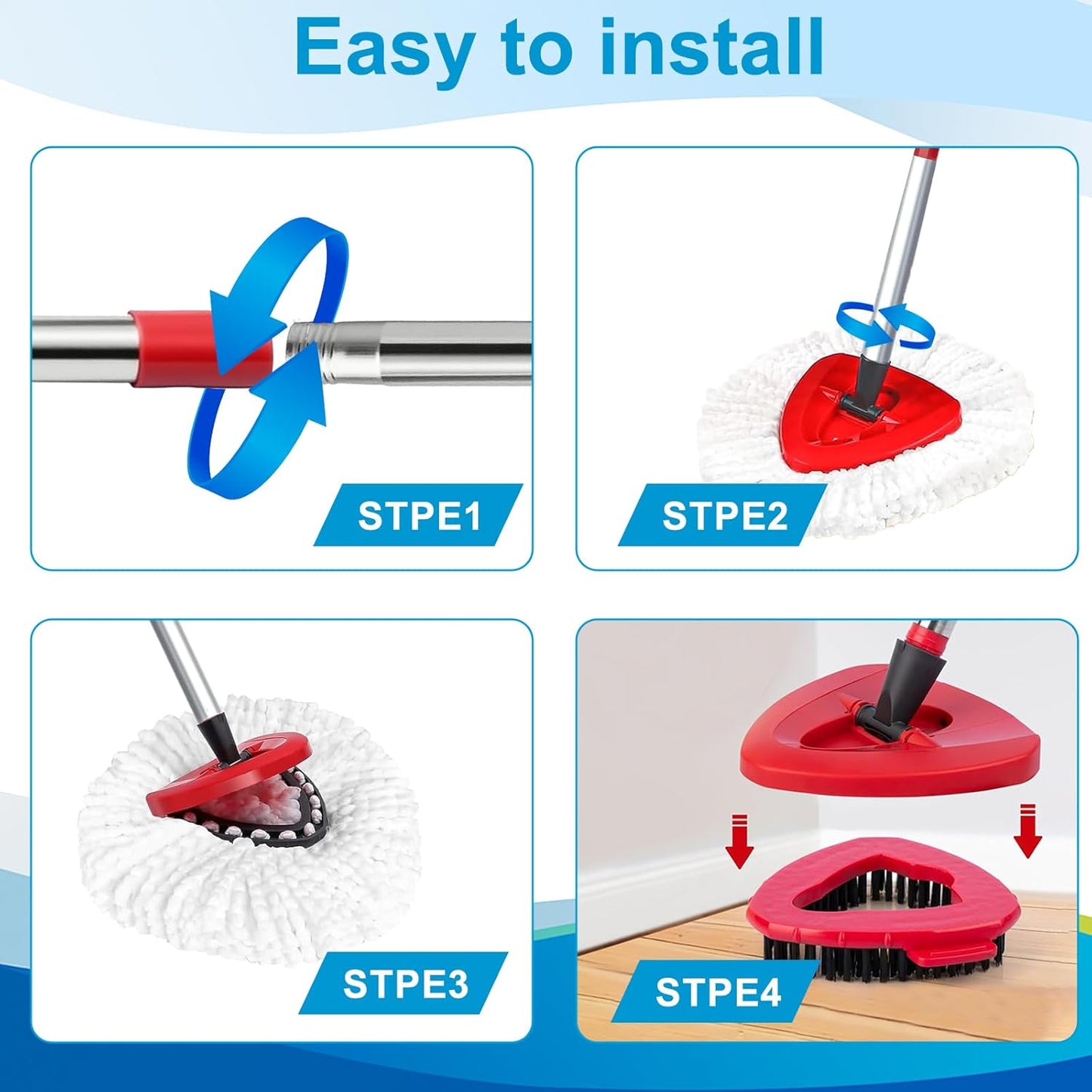 8-Pack Reusable Mop Head Replacement for O Cedar Easywring 1-Tank System, Microfiber Spin Mop Refills Compatible with Vileda 2-in-1 Turbo Triangle