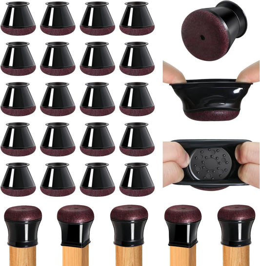 20 Pcs Chair Leg Floor Protectors for Hardwood Floors, Black Rubber Furniture Sliders with Felt, Silicone Furniture Leg Caps Covers, Fit Round Diameter (1.2" to 1.4")