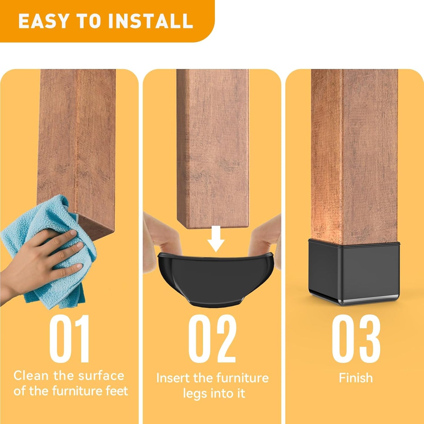 Furniture Sliders,24 PCS Square Chair Leg Sliders for Carpet, Furniture Movers Sliders, Carpet Chairs Furniture Glides, Floor Protectors, Carpet Moving Sliders Easily Move.(Black, Fit:0.67-0.87").