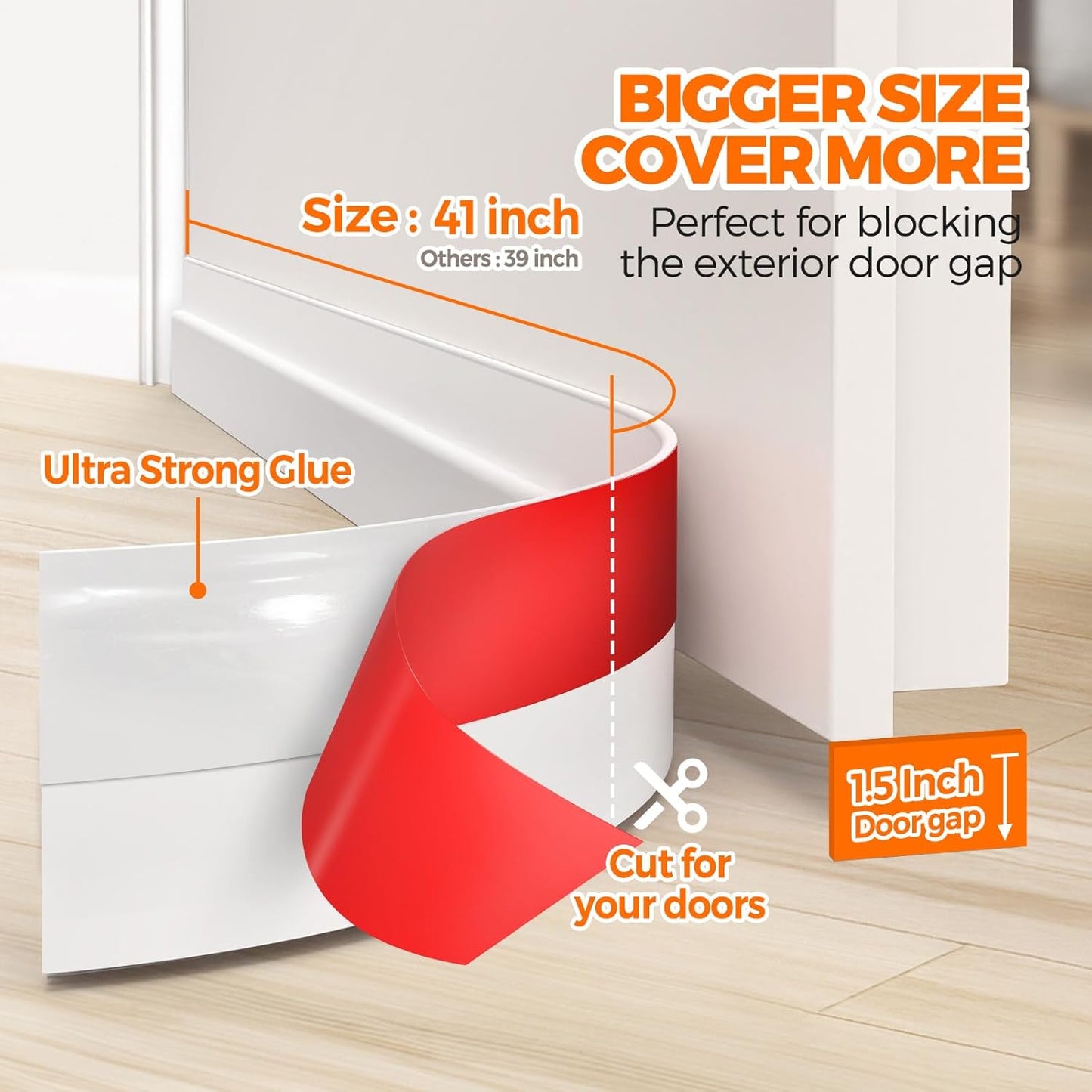 Holikme Door Draft Stopper Under Door Draft Blocker Insulator Doors Sweep Weather Stripping Noise Stopper Strong Adhesive, White