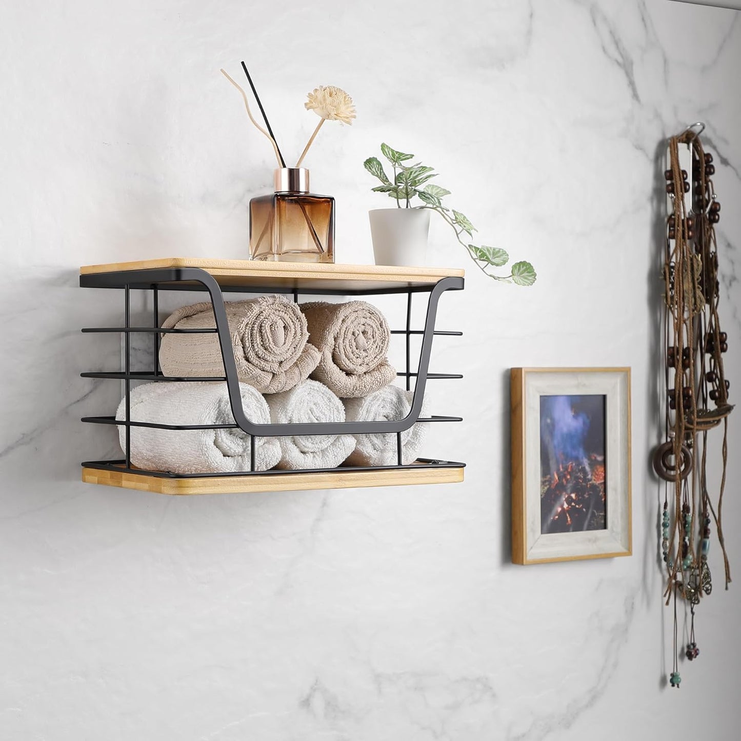 ALOCEO Extra Large Trash Bag Dispenser With Bamboo Top, Stainless Steel Stackable Garbage Bag Holder for Giant Trash Bags, Black