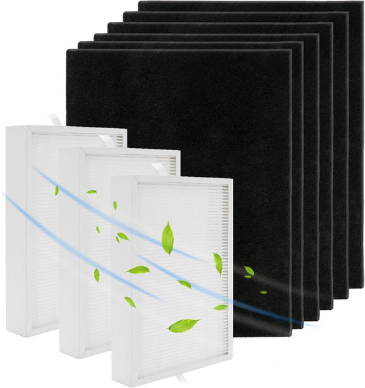 HPA300 HEPA Filter Replacement for Honeywell HPA300 Series Air Purifiers HPA300,Compatible HPA300/304/8350/300VP/3300b/5300 Series, 3 Filters and 6 Pre-cut Activated Carbon Filter (3 Pack)