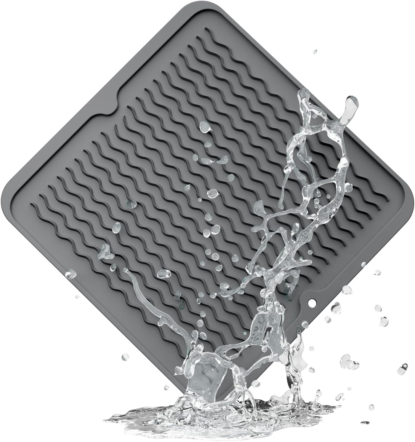 ZLR Silicone Dish Drying Mat for Kitchen Counter, Eco-Friendly Fast Dry Dish Mat, Easy Clean Multi Usage Drying Matt, Heat Resistant Trivet, 12" x 12" Middle, Dark Gray