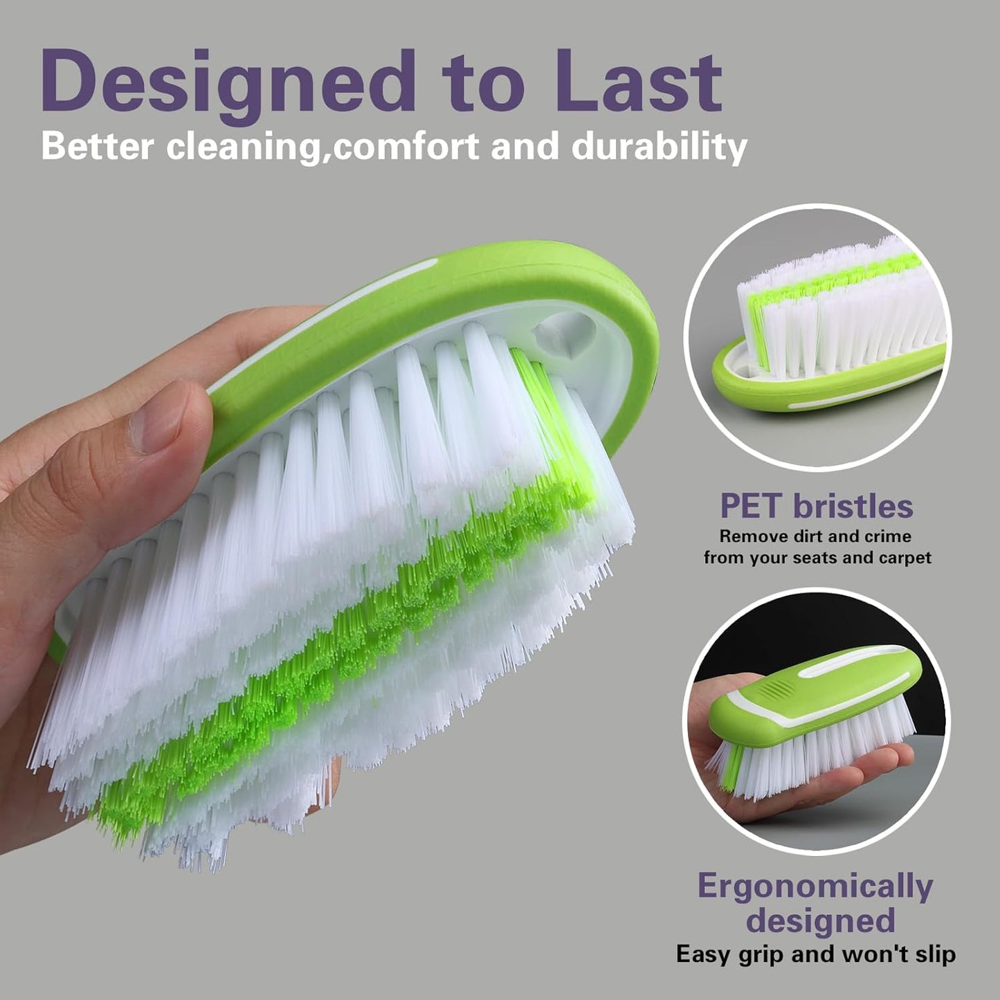 Carpet and Interior Cleaning Brushes, car Cleaning Brushes, Carpet Washing Brushes, Hard Bristle Detail Brushes, car and Home Interior Leather Brushes (Green)