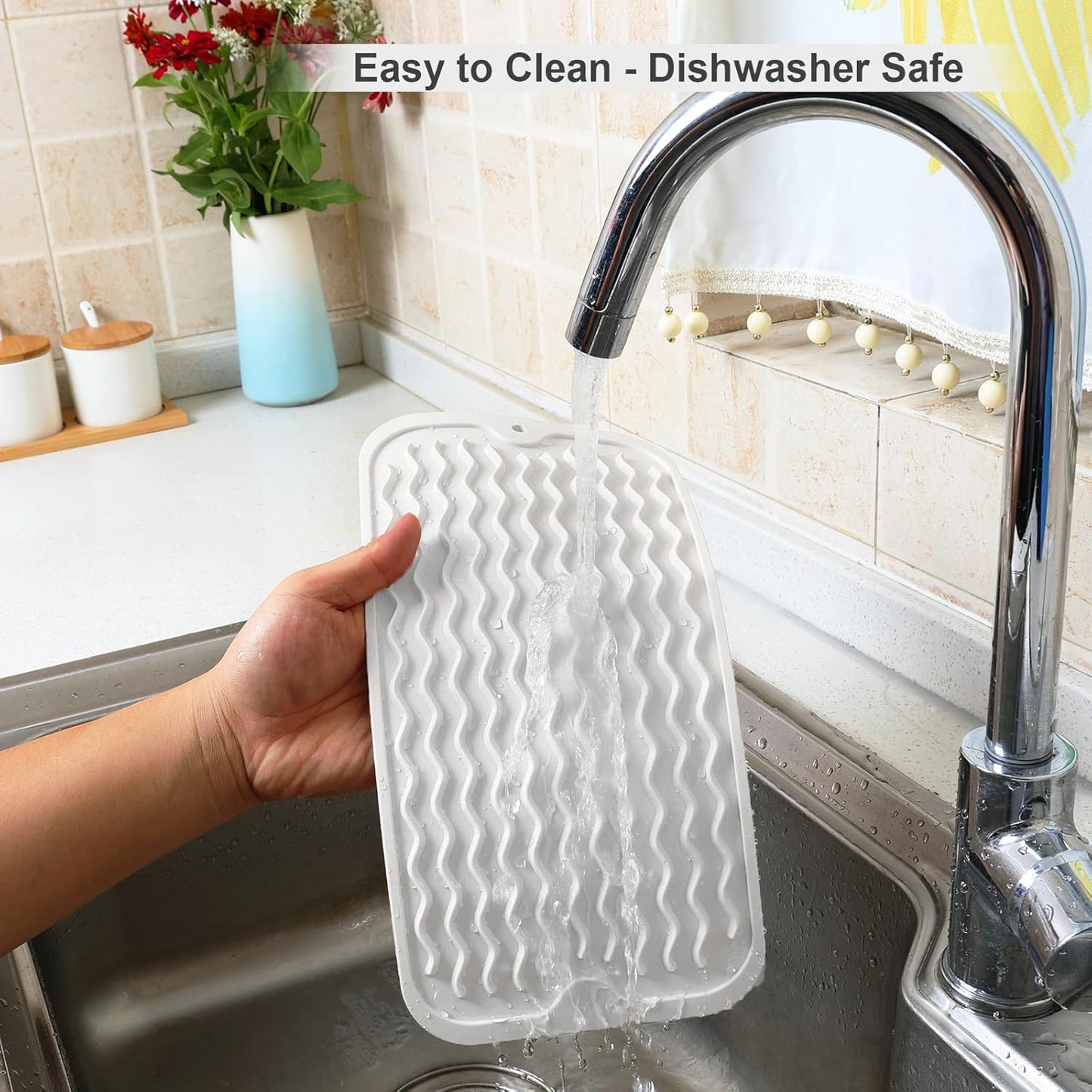 ZLR Silicone Dish Drying Mat for Kitchen Counter, Eco-Friendly Fast Dry Dish Mat, Easy Clean Multi Usage Drying Matt, Heat Resistant Trivet, 6" x 12" Extra Small, Milk White