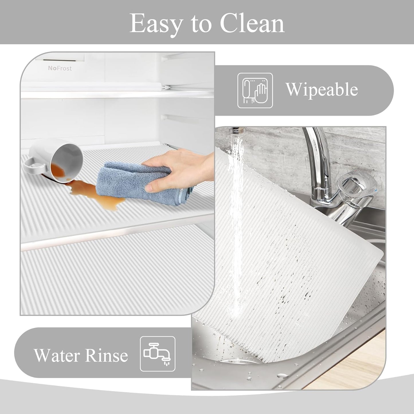 Non-Slip Silicone Refrigerator Liners for Shelves, Reusable Washable Fridge Shelf Drawer Liners, Cuttable Waterproof Oilproof Fridge Liner for Glass Shelve Kitchen Cabinet Drawer Mats (Clear, 3 Pack)