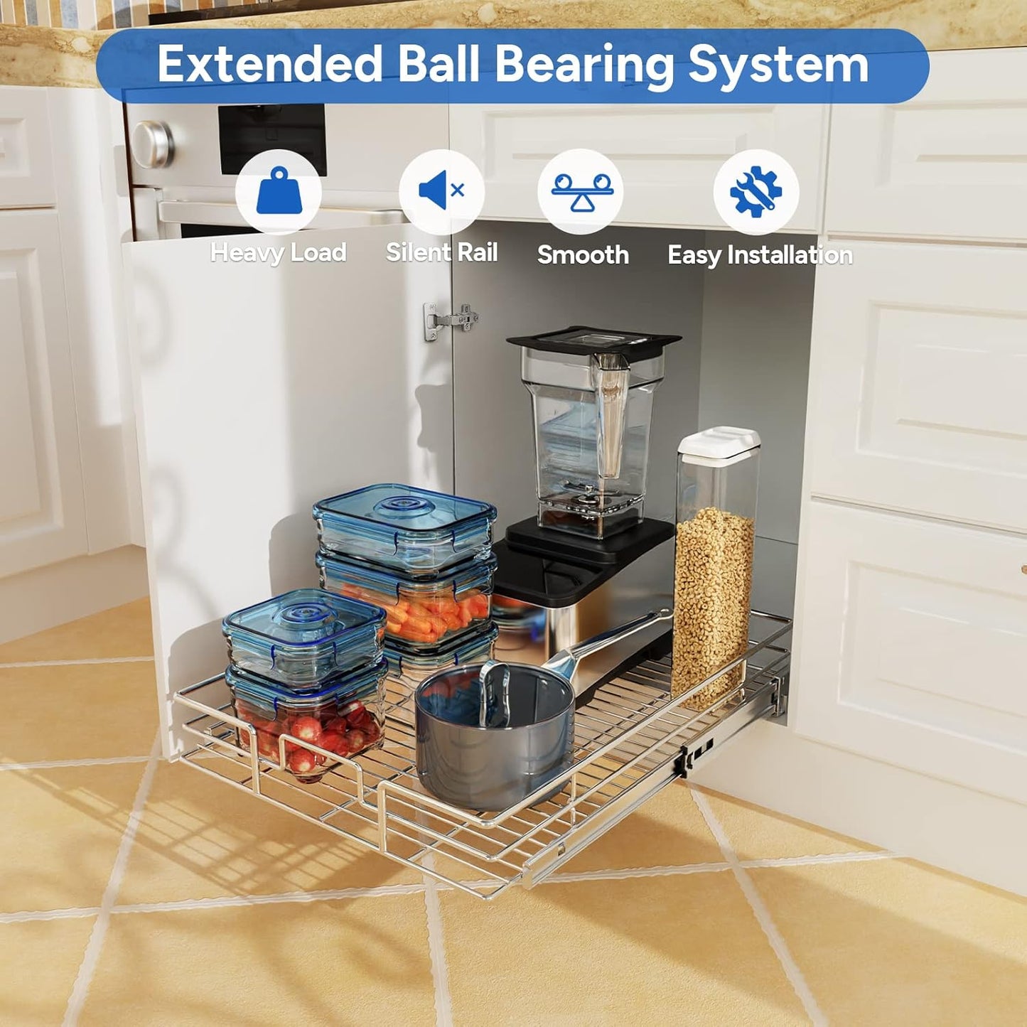 ROOMTEC Pull Out Cabinet Organizer, Cabinet Pull Out Shelves 17" W x 21" D, Heavy Duty Cabinet Drawers Slide Out Kitchen Cabinet Organizers Storage Shelf