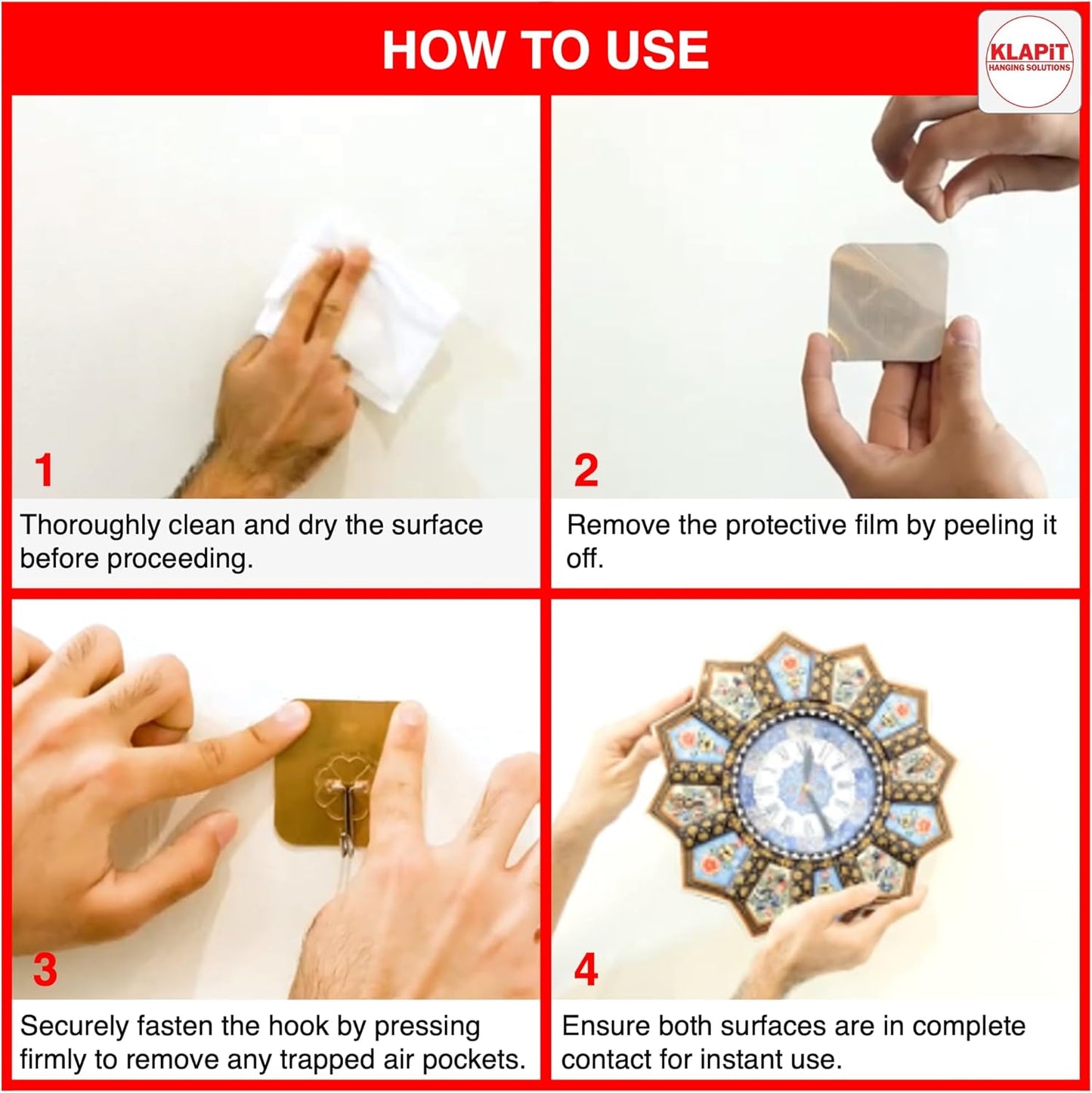 KLAPiT Super Hook - Heavy-Duty Adhesive Clear Wall Hooks, Holds Up to 11 lbs, Waterproof, No Damage, Easy Install on Tile, Wood, Stone, Glass & Metal - Made of Steel (Clear, 16pc)